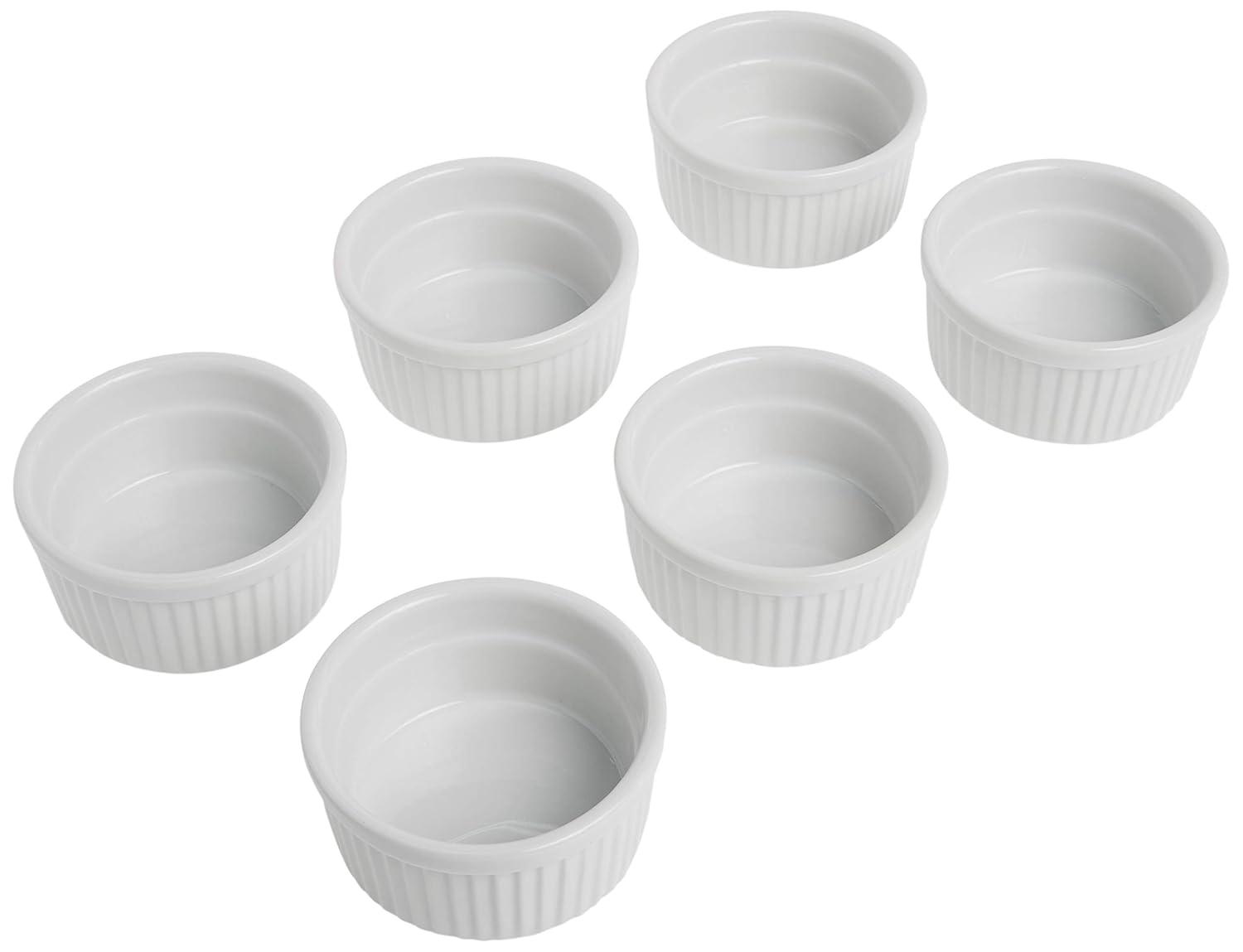 White Porcelain Ramekins Set of 6 for Baking and Serving