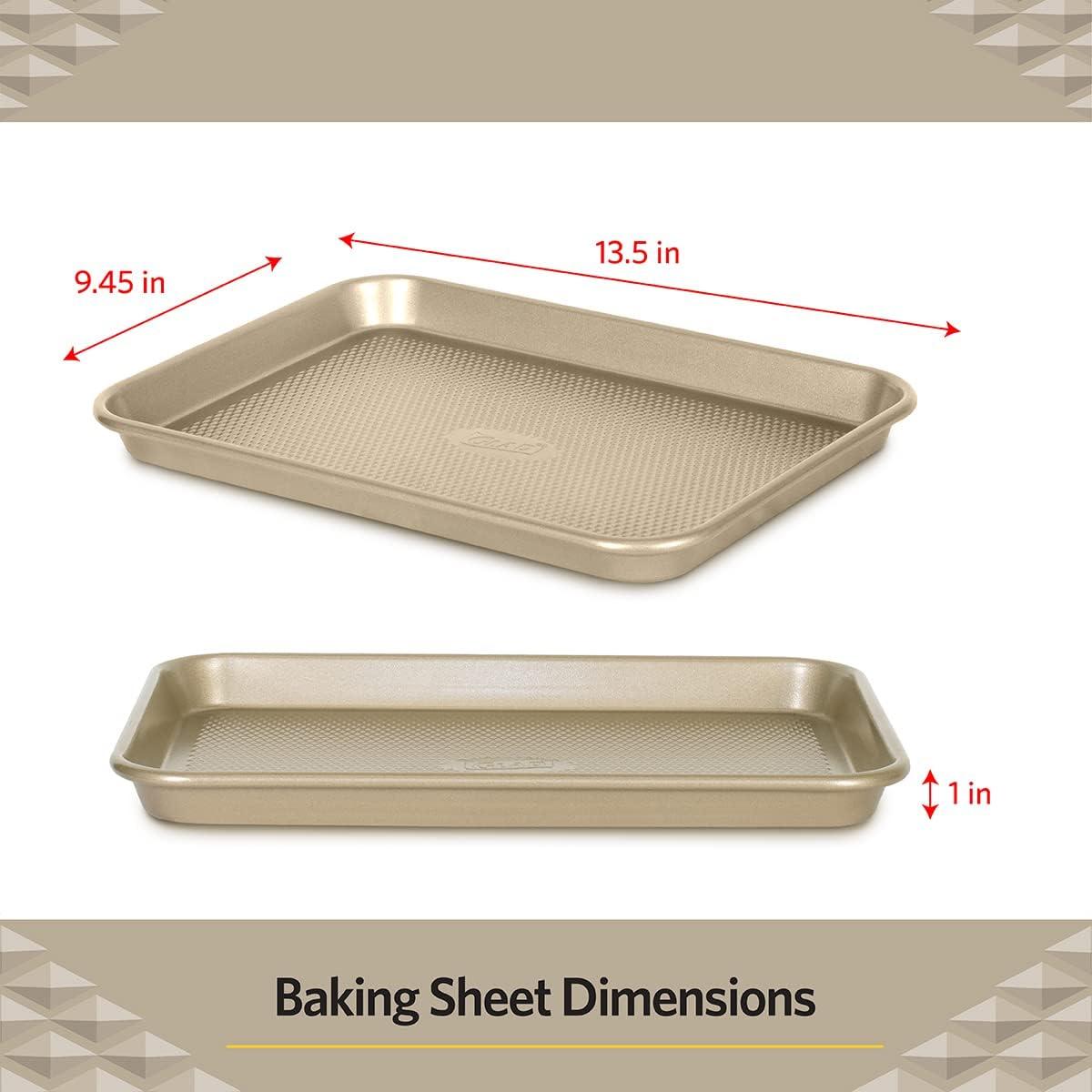 Glad Premium Nonstick Cookie Sheet Heavy Duty Baking Pan with Raised Diamond Texture, Small, Gold
