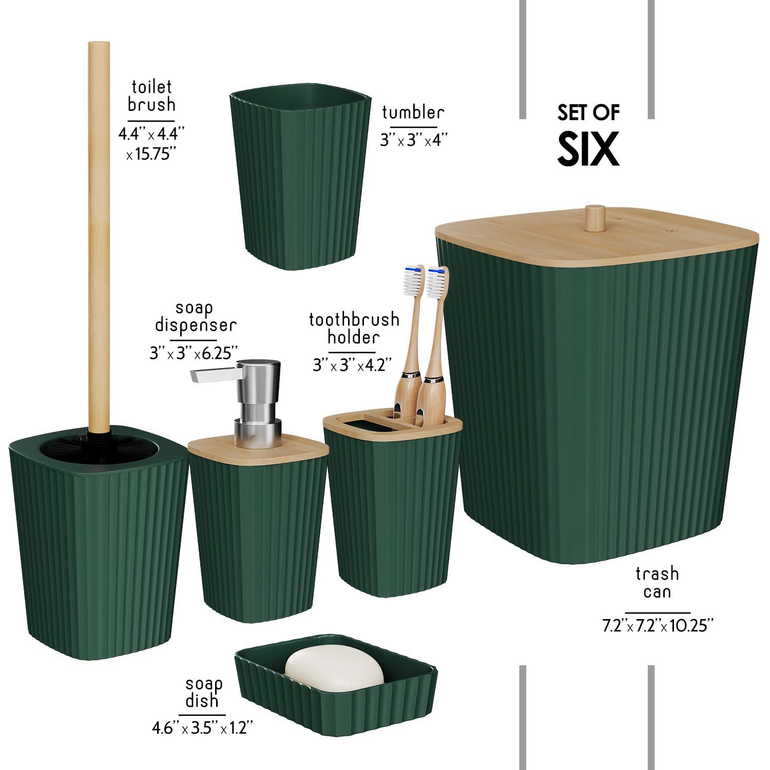 Hunter Green and Bamboo Modern 6-Piece Bathroom Accessory Set