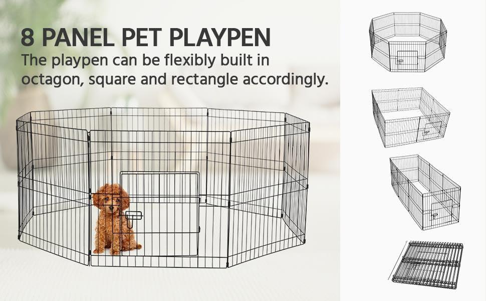 24 inch Black Metal Pet Playpen 16 Panel Foldable Playpen for Puppy - Outdoor & Indoor with Door - Metal Dog Exercise Pen Barrier Kennel Portable Puppy Fence