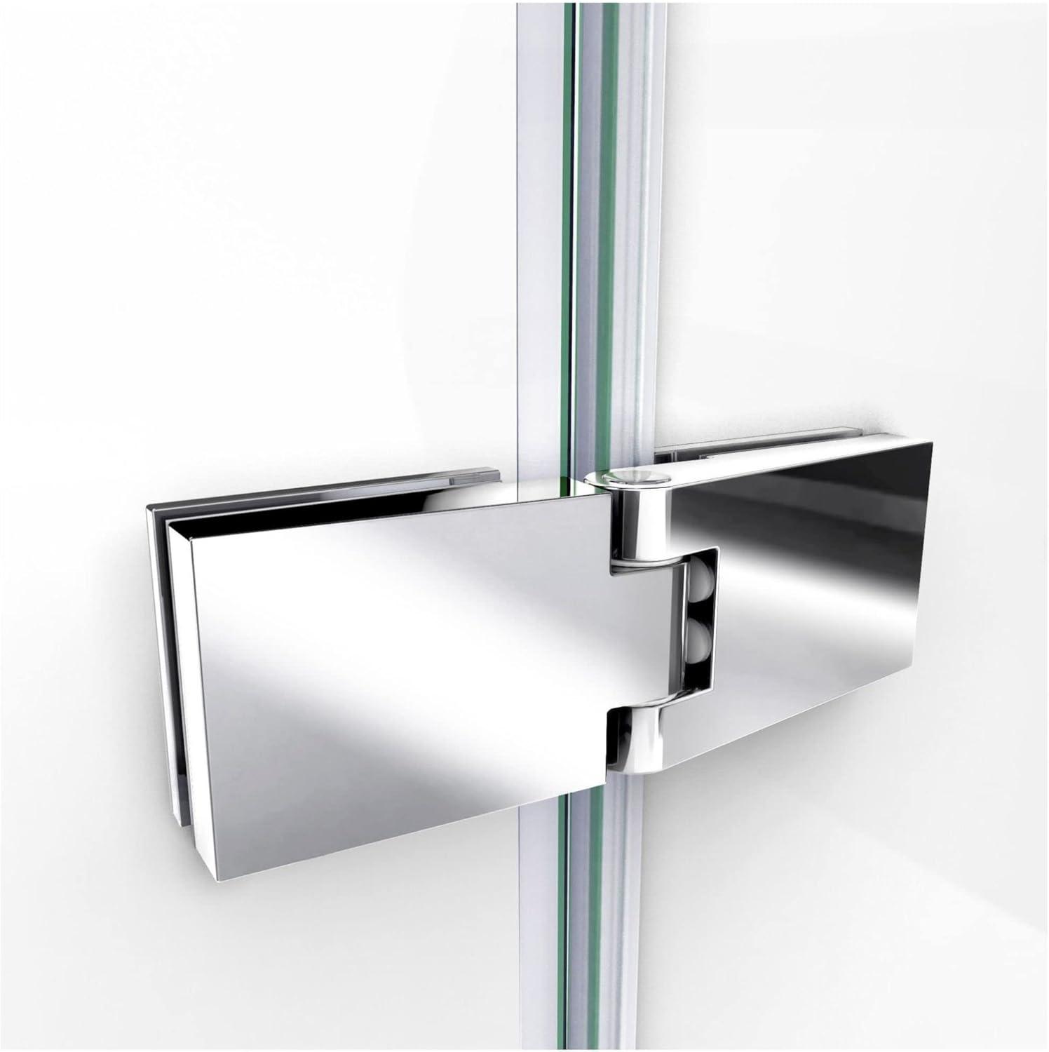 Chrome Frameless Hinged Tub Door with Return Panel, 60 x 30