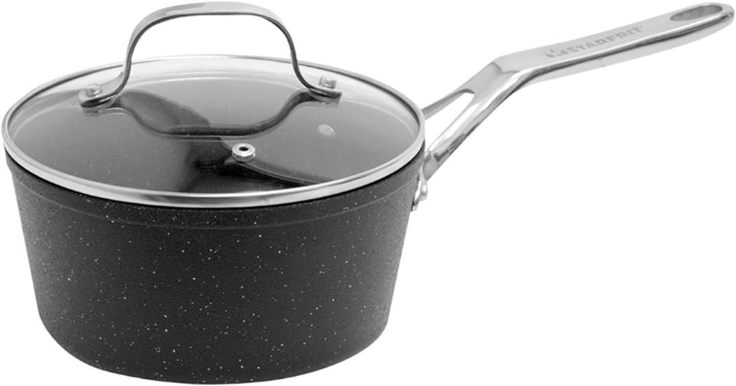 Black Non-Stick Aluminum 3-Quart Saucepan with Glass Lid