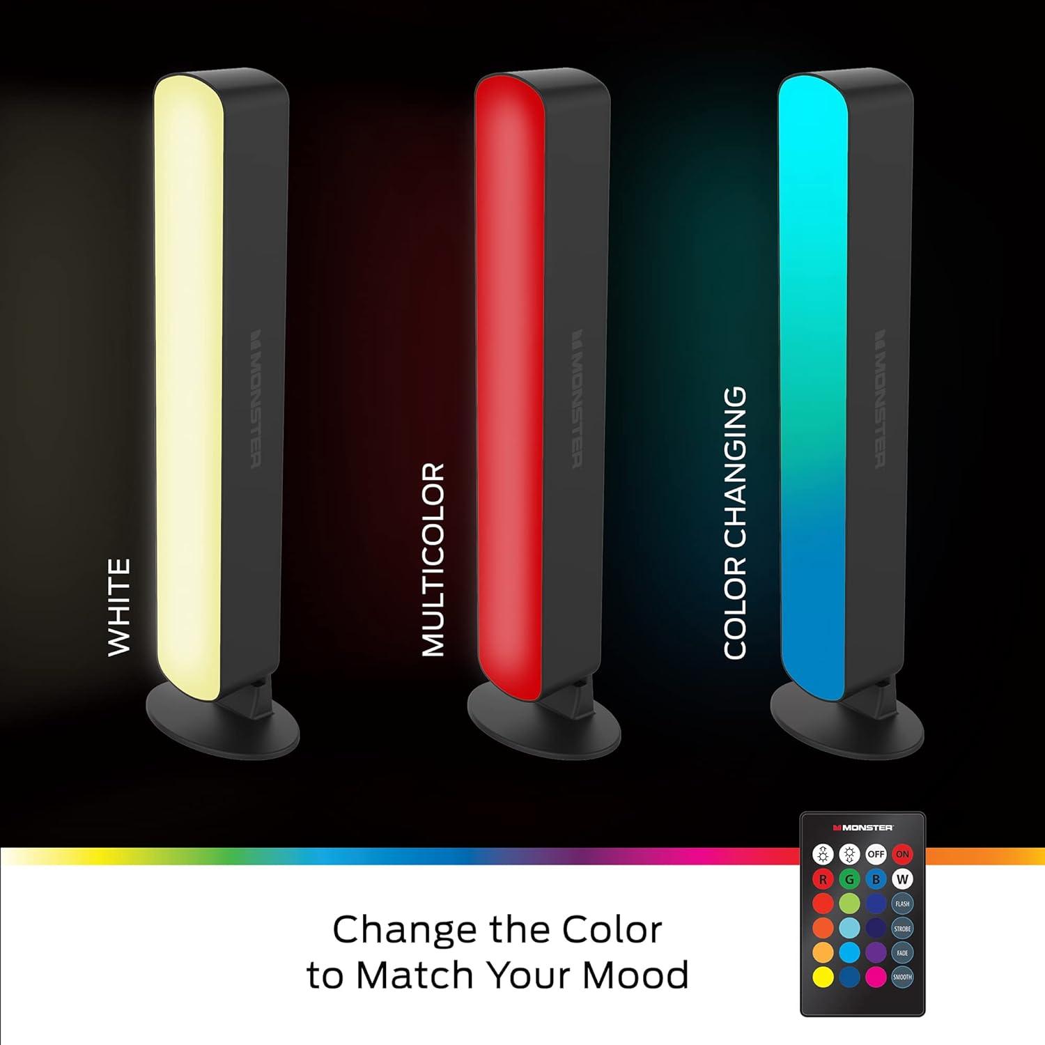 Monster 2-Pack Multi-Color LED Light Bar with Multi-Position Base, with Remote, All Occasion, Office