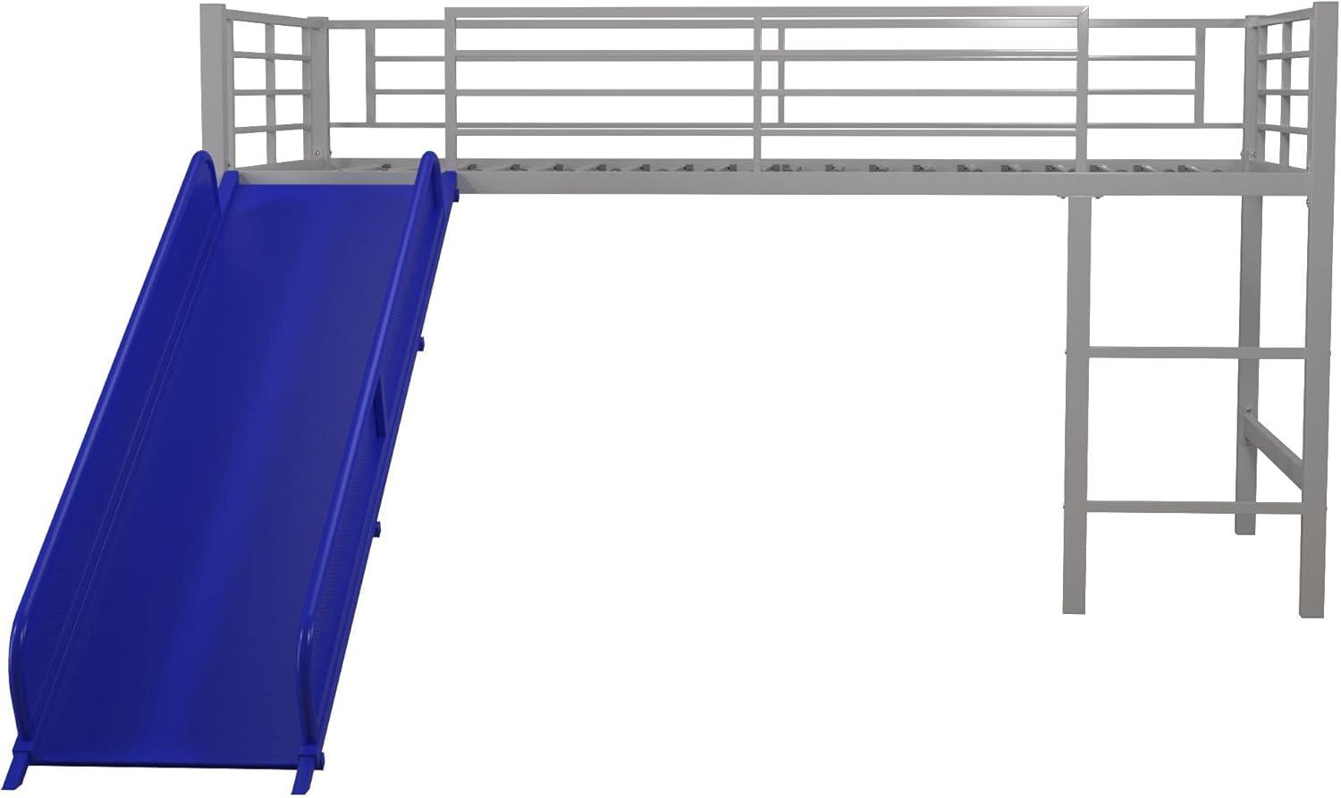 DHP Lively Junior Twin Metal Loft Bed, Silver with Blue Slide