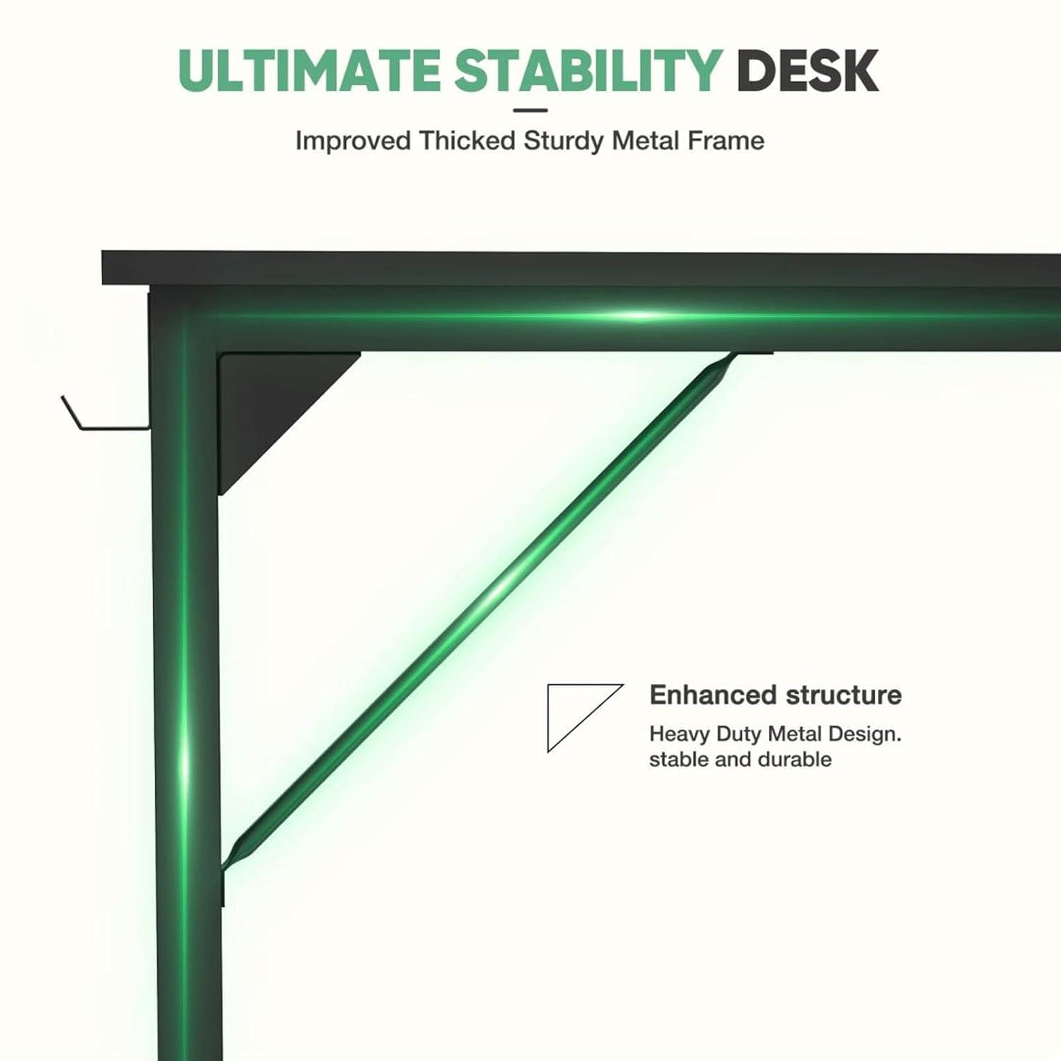 47 Inch Desk Office with Storage, Modern Simple Style Gaming Computer Table for Youth Student Adult, Metal and Wood Home Office Furniture, Nature