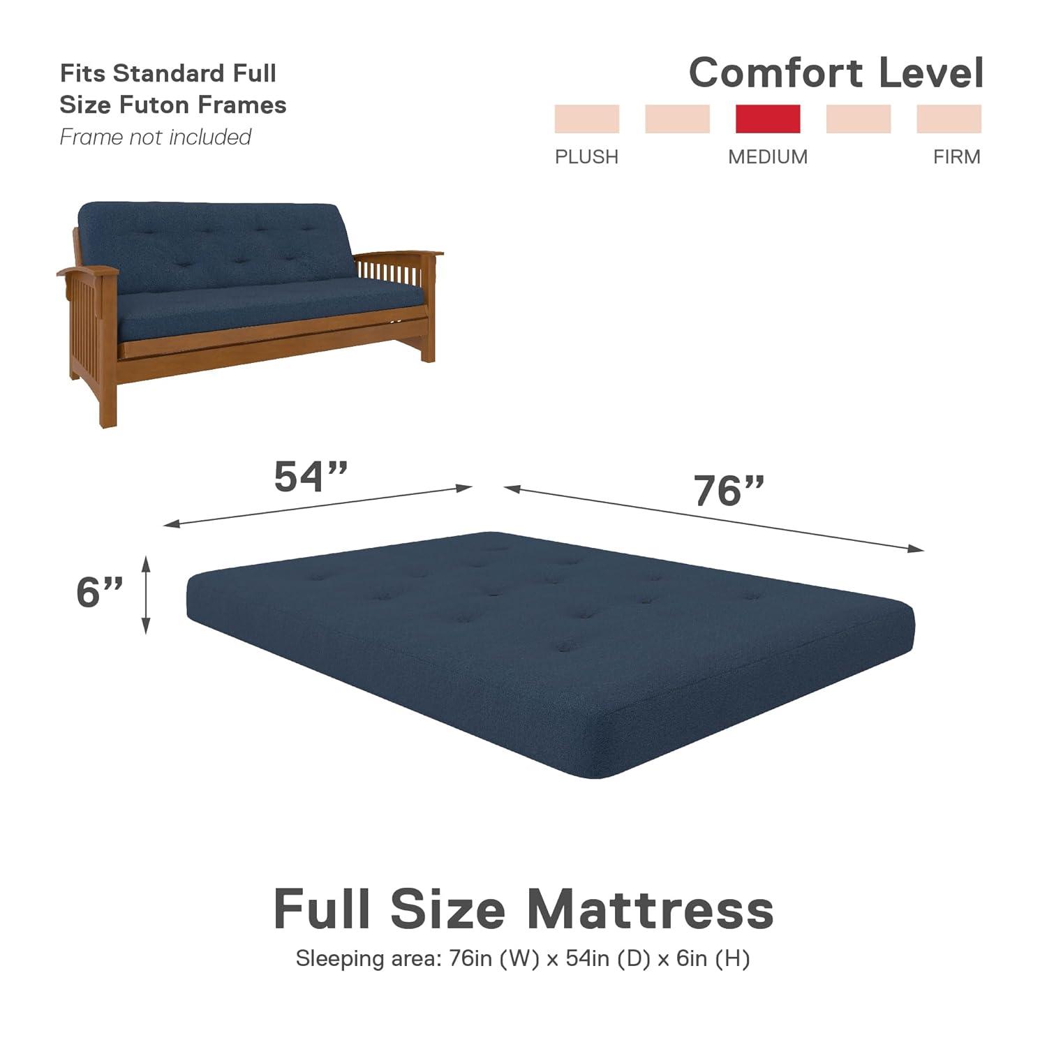 DHP Trule 6-Inch Bonnell Coil Futon Mattress, Microfiber, Full, Blue