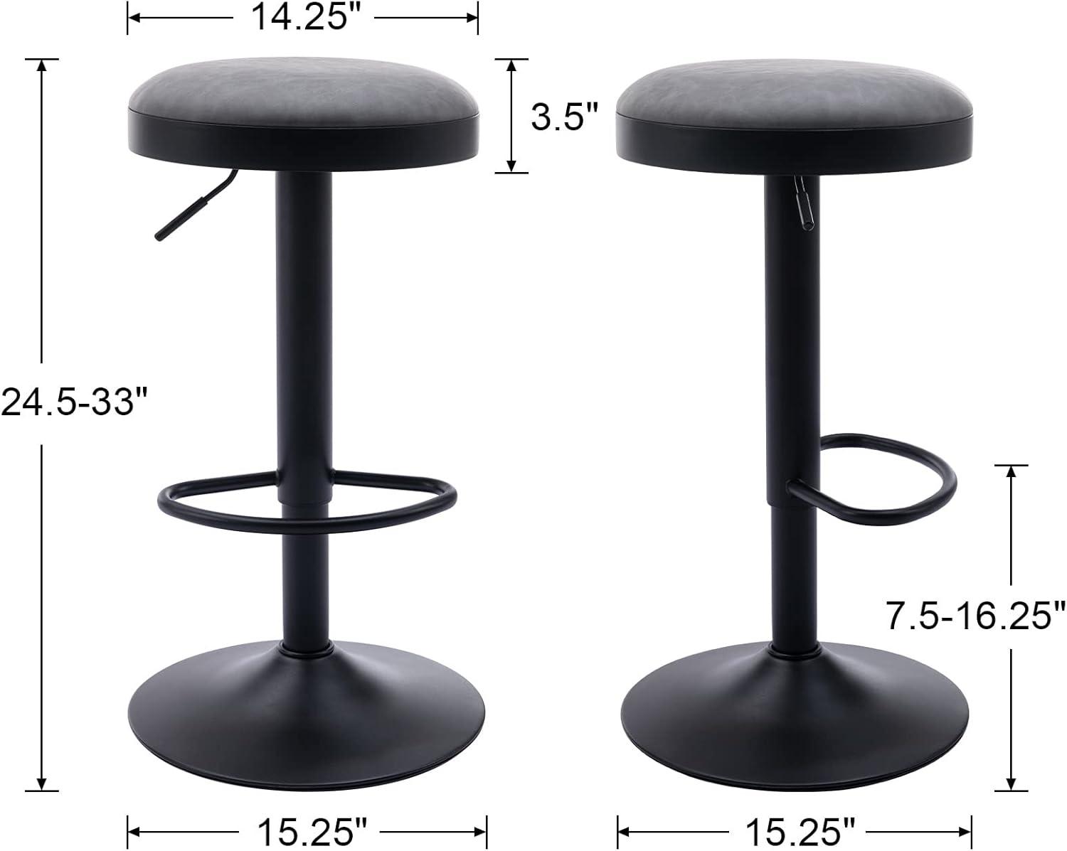 Adjustable Gray Leather and Metal Swivel Bar Stools