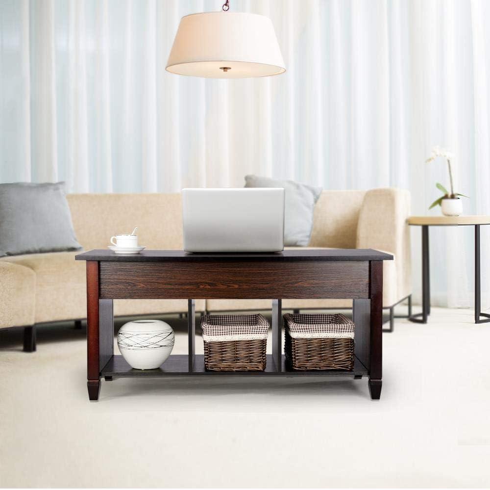 Yaheetech Wood Lift Top Coffee Table with Hidden Storage and Shelf, Espresso Coffee Tea Table with Lift Top, Home Living Room Furniture