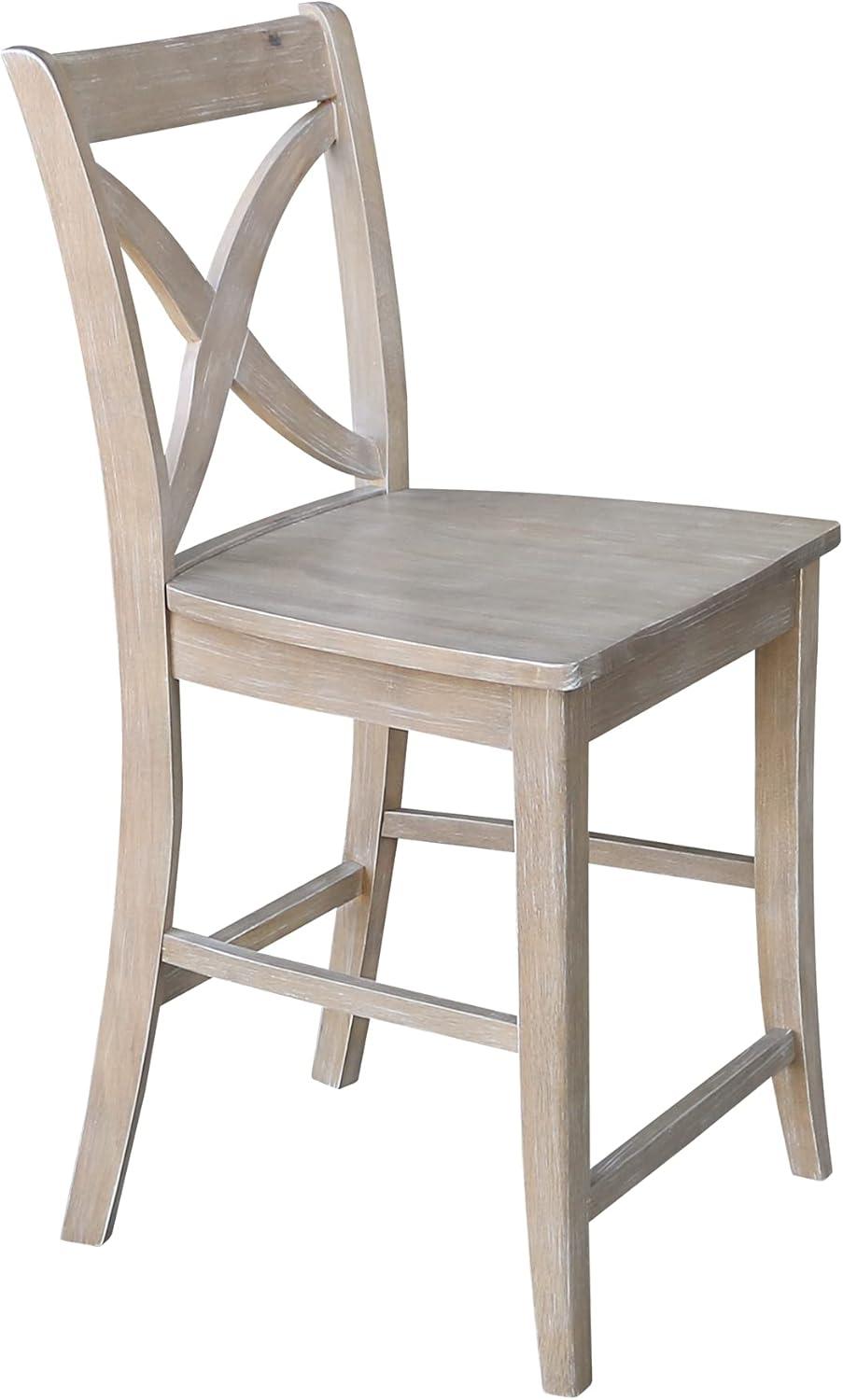 24" Vinyard Counter Height Barstool Washed Gray/Taupe - International Concepts: Solid Wood, X-Back Design