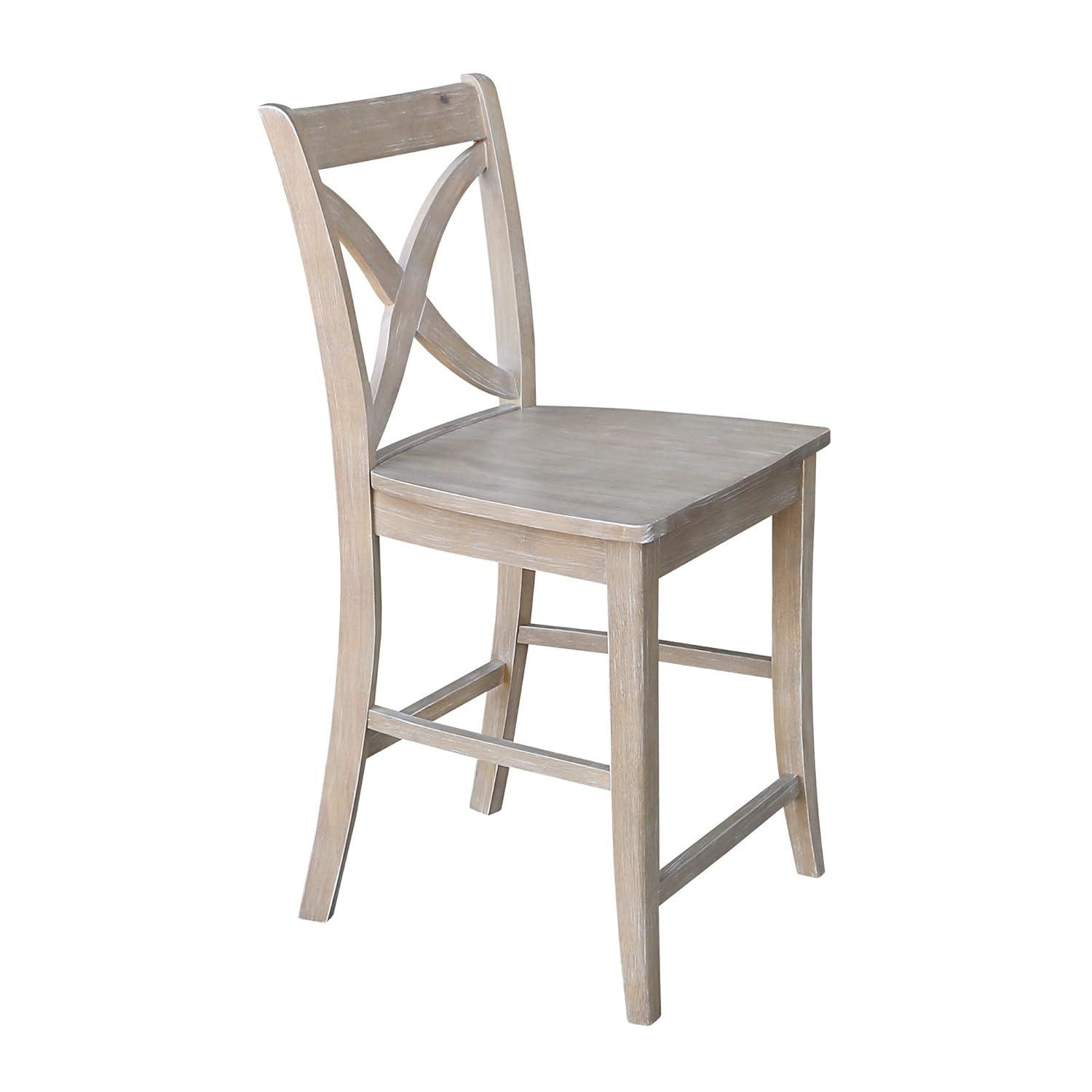 24" Vinyard Counter Height Barstool Washed Gray/Taupe - International Concepts: Solid Wood, X-Back Design