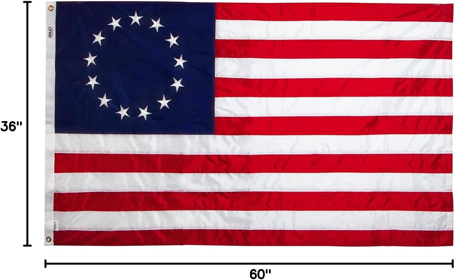 Anley EverStrong Series Betsy Ross Flag 3x5 Foot Heavy Duty Nylon - Embroidered Stars and Sewn Stripes - US Historic Patriotic Banner Flags