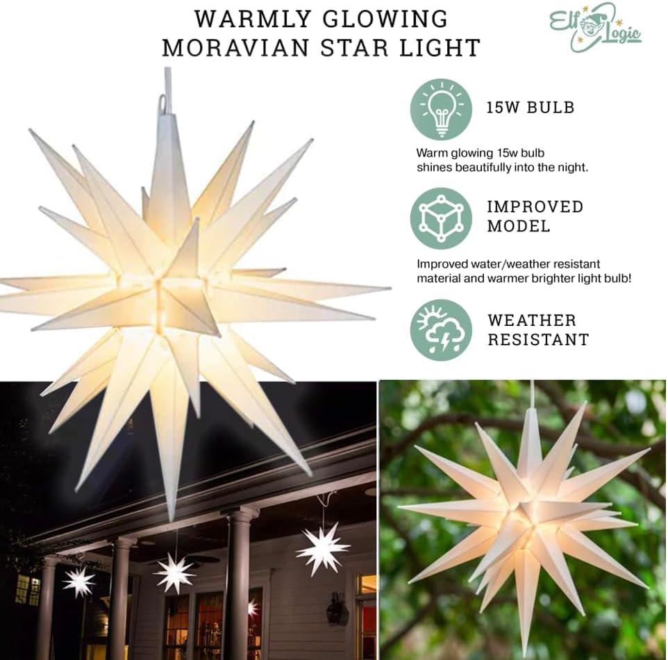 Elf Logic Moravian Star Christmas Tree Topper Holiday LED Lighting for Indoor and Outdoor 14 inch