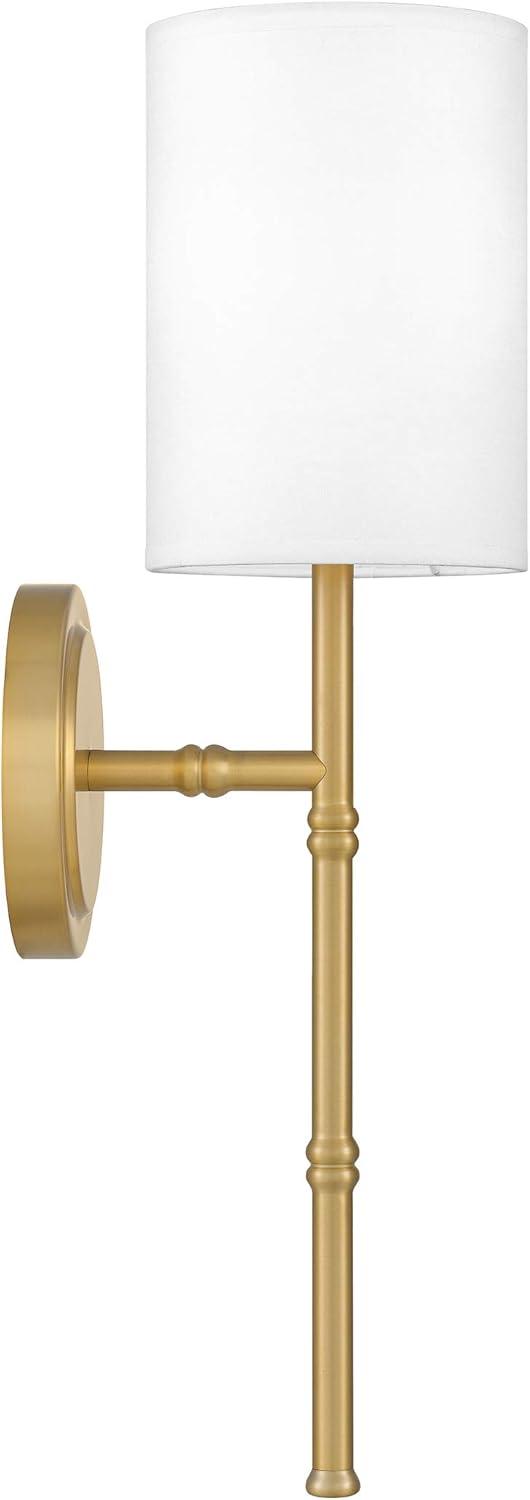 Dorsett Aged Brass Dimmable Wall Sconce with White Fabric Shade