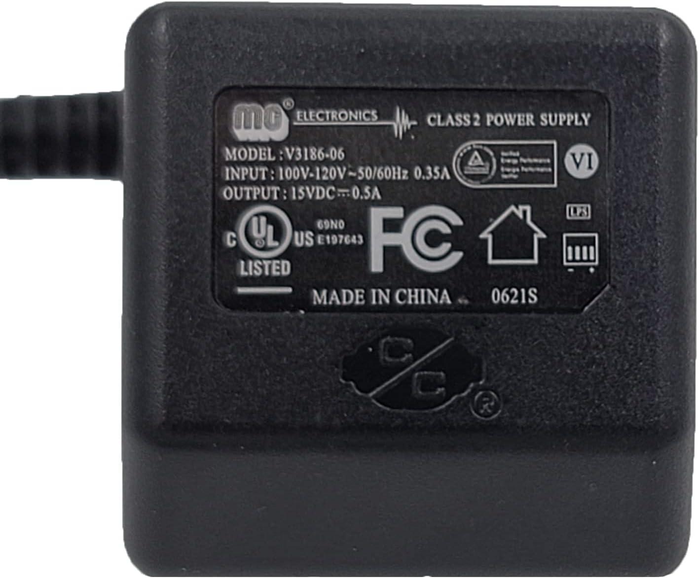 Black 15V DC Wall Mount Power Adapter