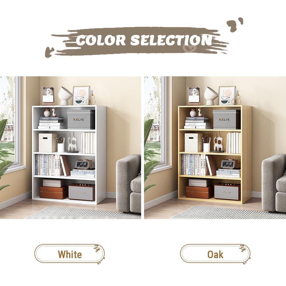 Basic Open Shelf Bookcase - 4-Tier Wooden Cube Storage Shelves Split Bookshelf, White