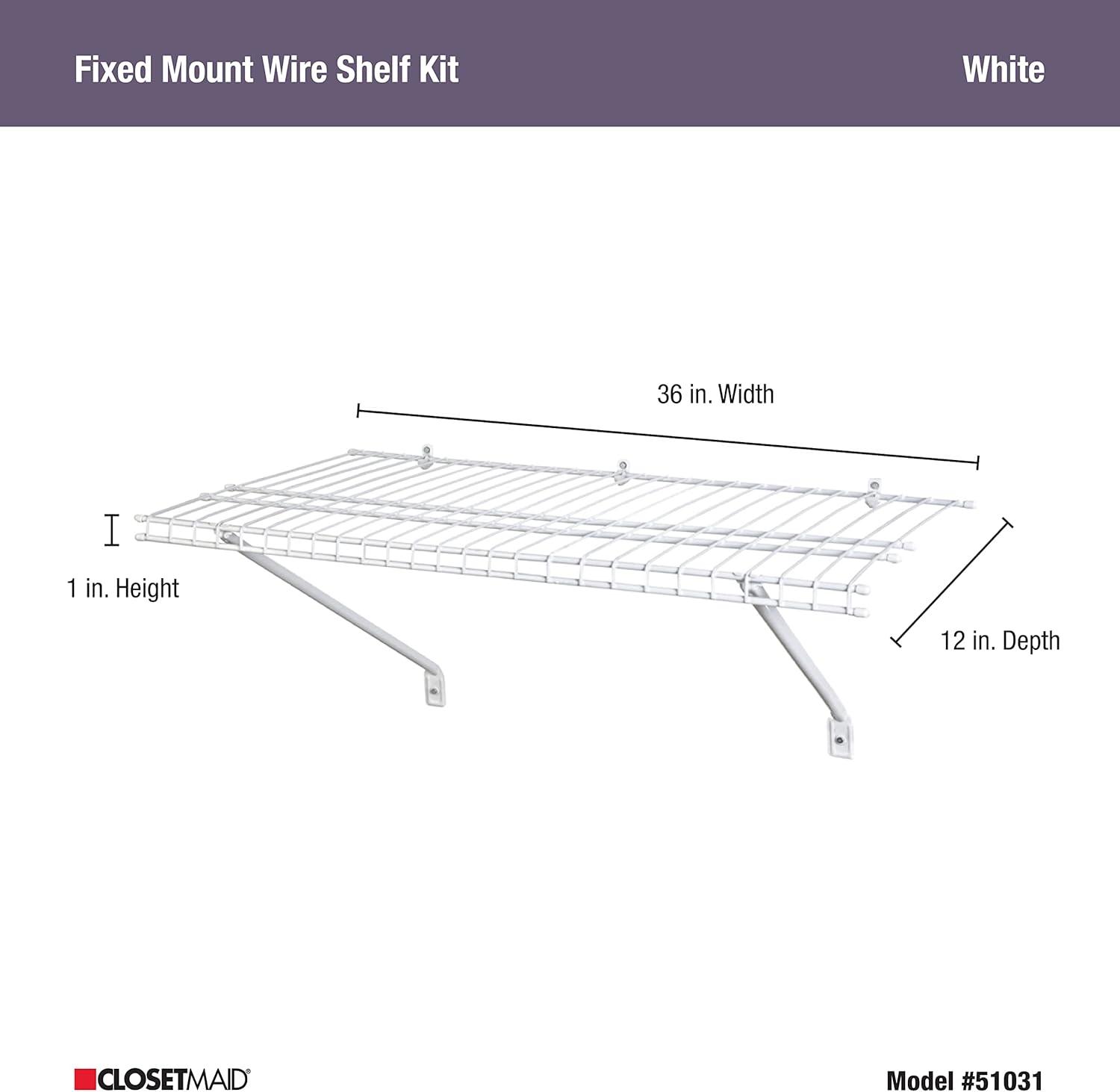 White Vinyl Coated Metal Wire Shelf Kit, 3 Feet