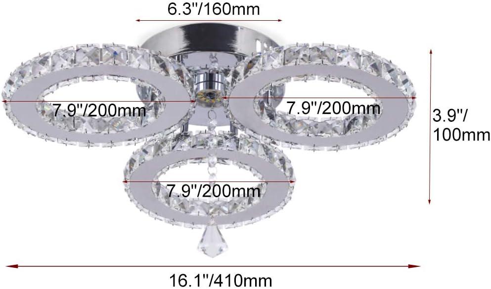 LED Crystal Pendant Ceiling Light 13x3.5 Inches 3 Rings Crystal Chandelier Flush Mount Lighting Fixture for Bedroom Hobby Living Room (Cool White)
