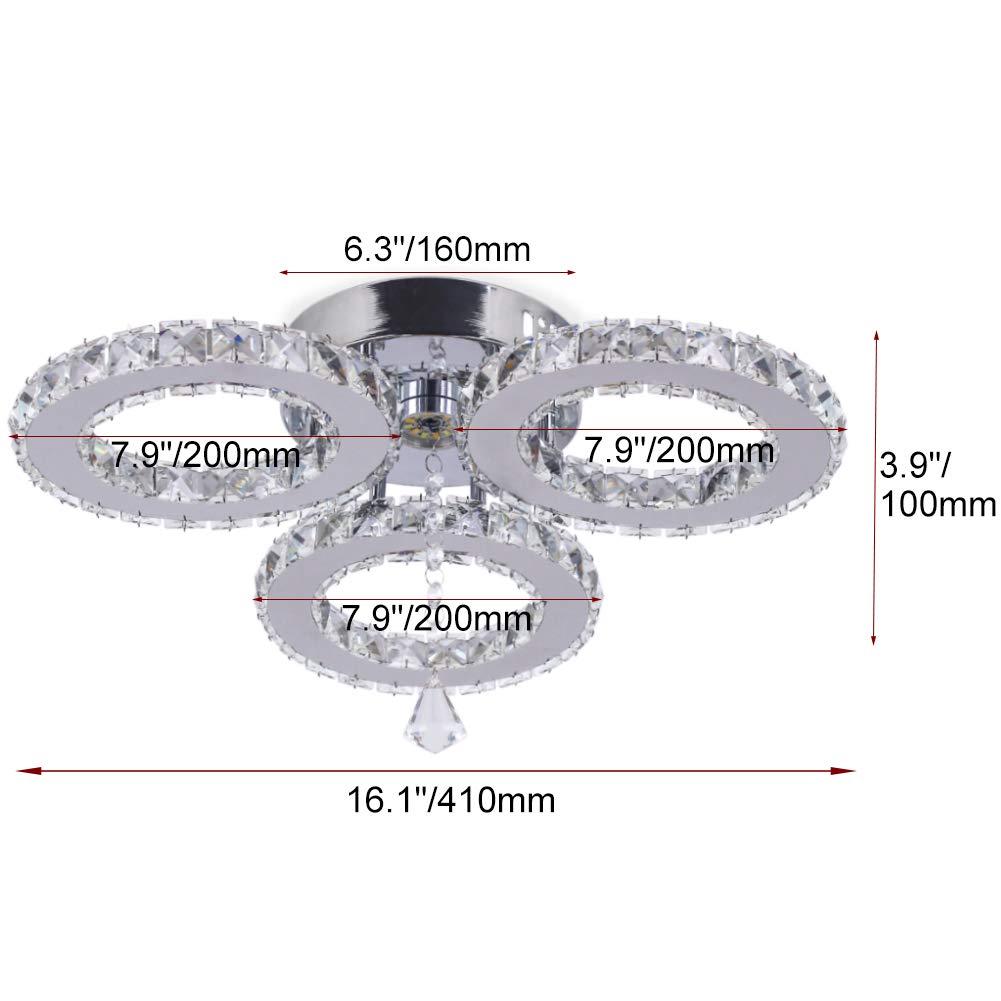 LED Crystal Pendant Ceiling Light 13x3.5 Inches 3 Rings Crystal Chandelier Flush Mount Lighting Fixture for Bedroom Hobby Living Room (Cool White)
