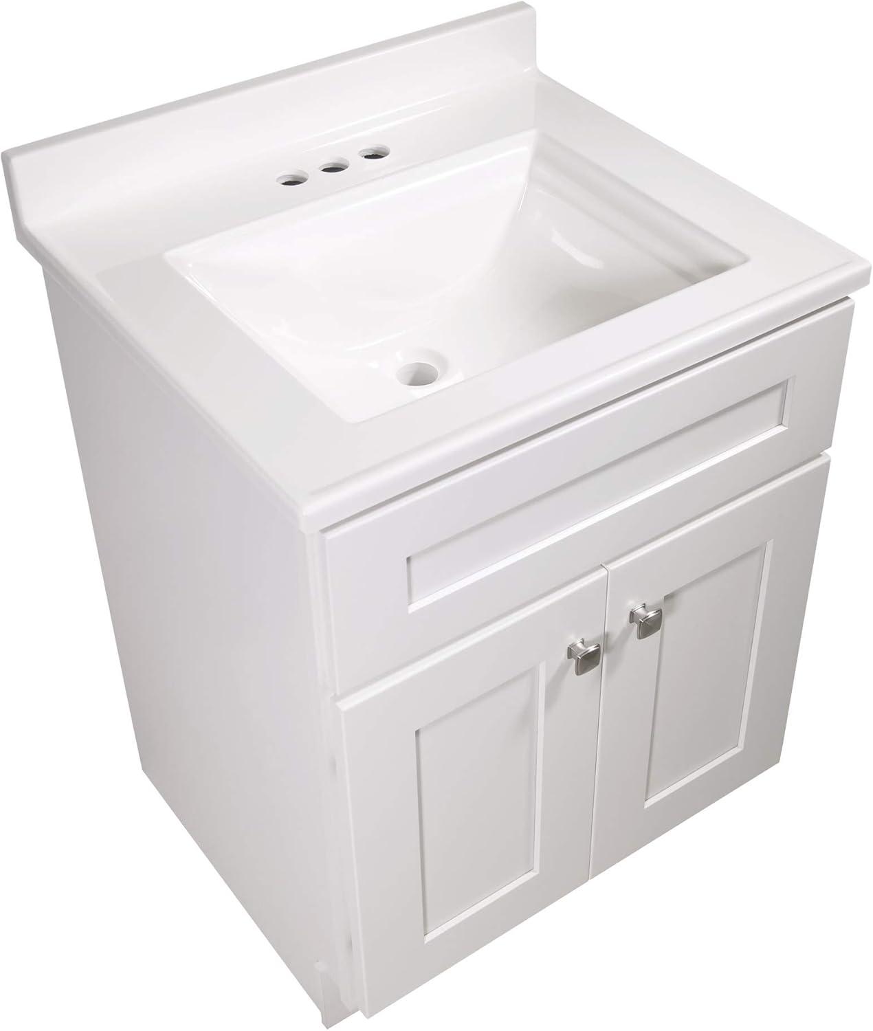 Design House 557629-WHT 25-inch Camilla Cultured Marble Centerset Mount Rectangle Singe Bowl Vanity Top with Integrated Backsplash, Solid White