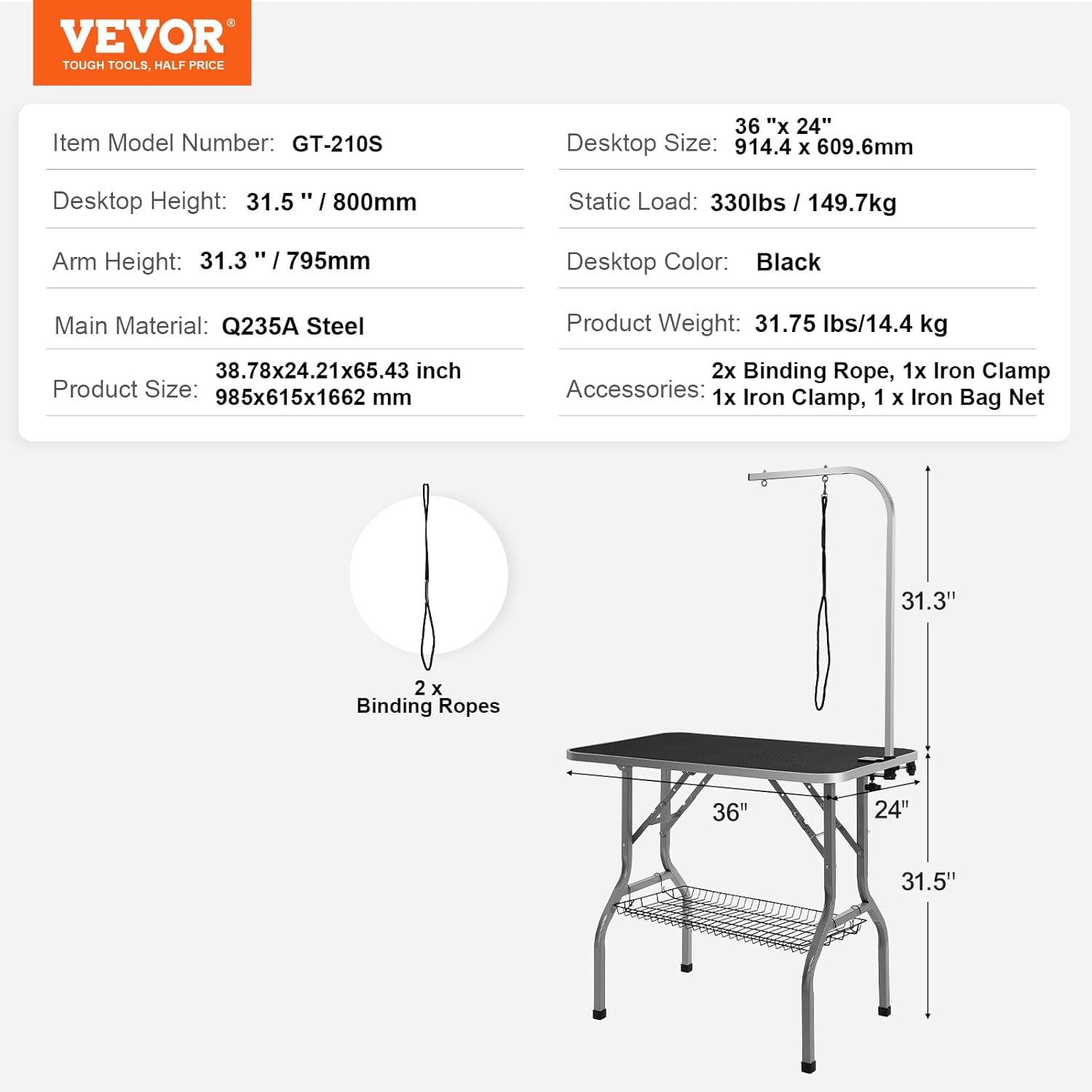 Foldable Black Stainless Steel Pet Grooming Table with Adjustable Arm