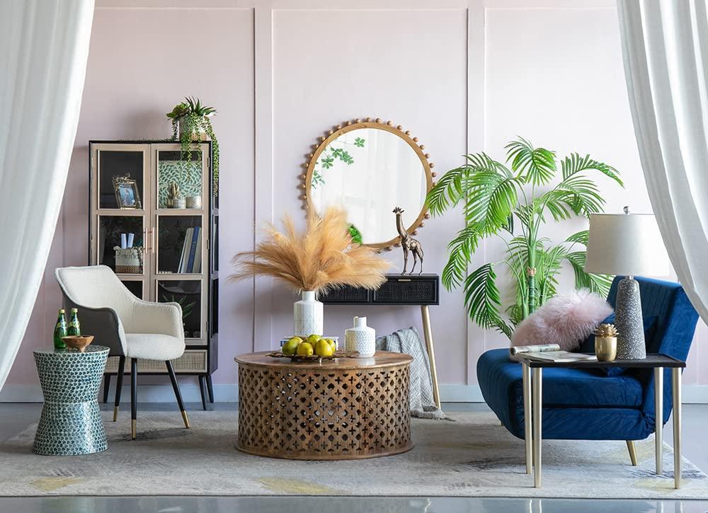 A&B Home Round Beaded Wall Mirror - Farmhouse Circular Wall Mirror with Beaded Wooden Frame, Home Wall Décor, 34" x 2" x 34"