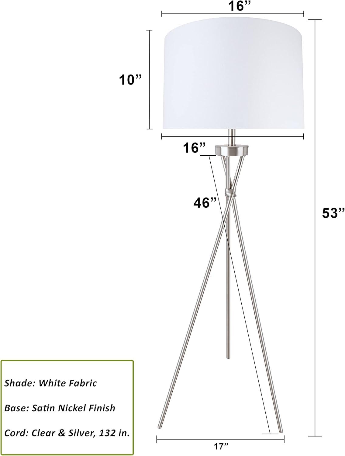 Satin Nickel Tripod Floor Lamp with Adjustable Height