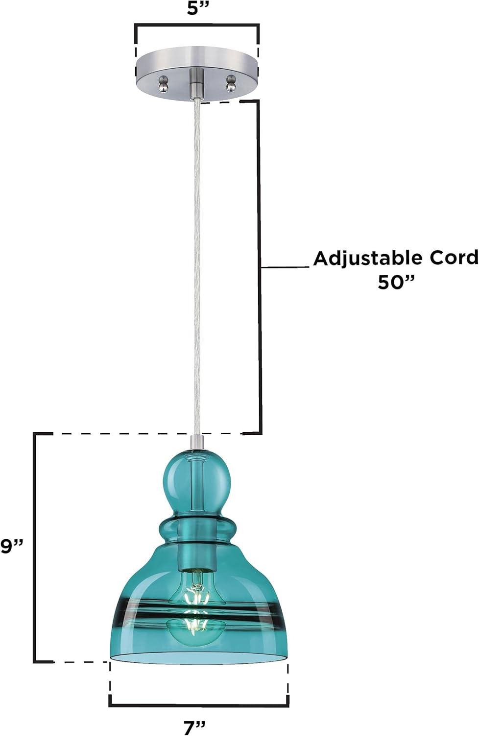 Westinghouse 6118900 Fiona 7" Wide Mini Pendant - Brushed Nickel / Turquoise Glass