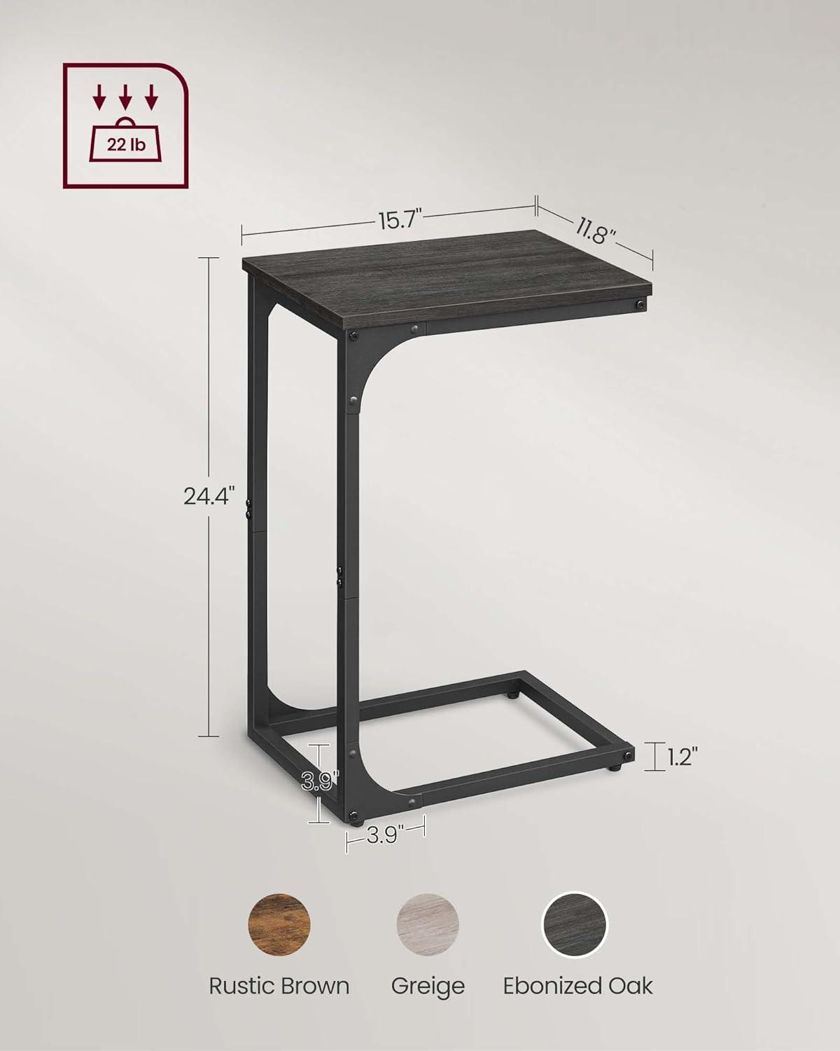 VASAGLE C-Shaped End Table, Small Side Table for Couch, Sofa Table with Metal Frame for Living Room, Bedroom, Bedside, Ebonized Oak and Black