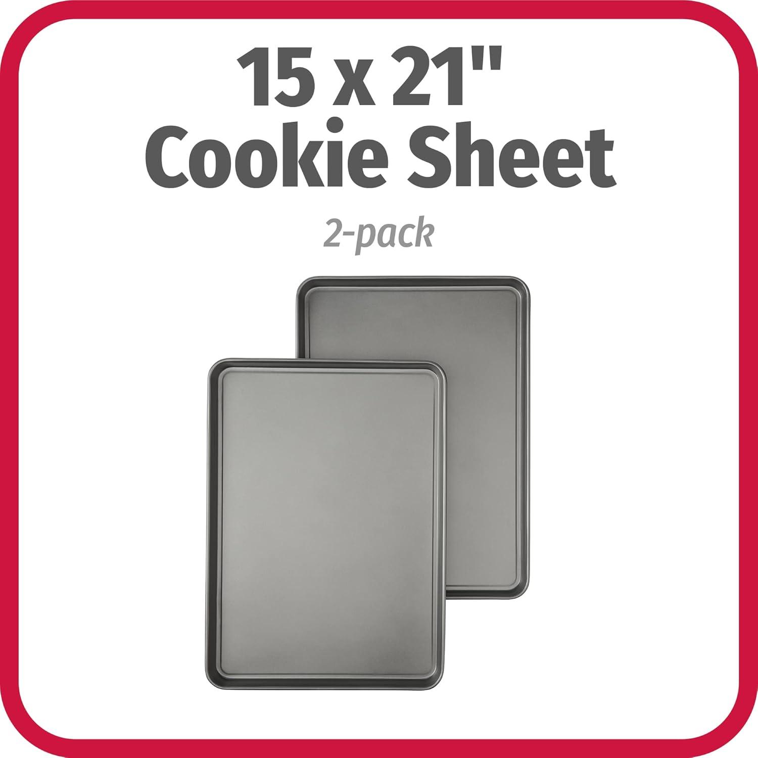 GoodCook 15" x 21" Nonstick Steel Cookie Sheets, Extra Large Multipurpose Baking Sheets, Set of 2, Gray