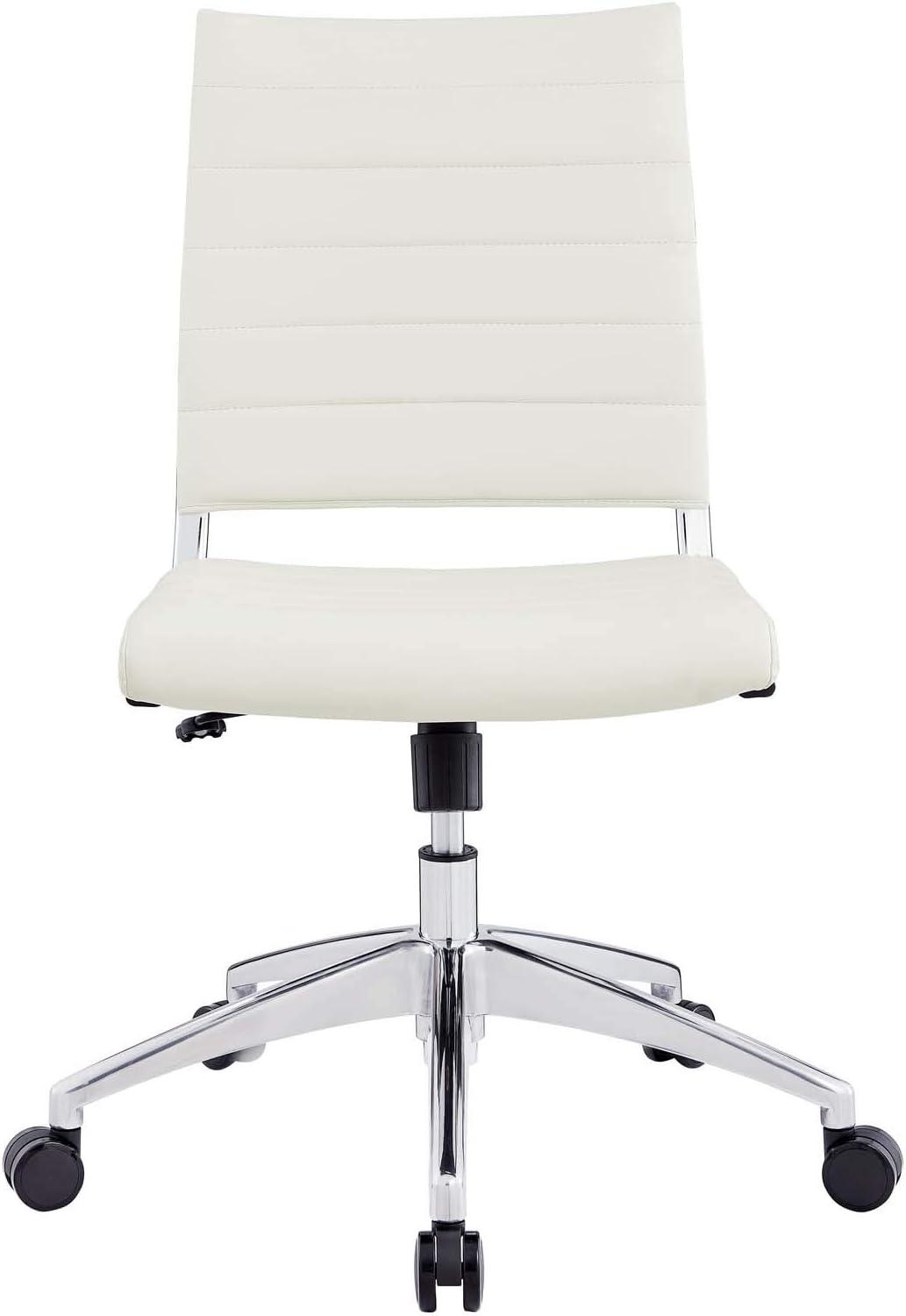 White Vinyl Armless Swivel Task Chair with Metal Base