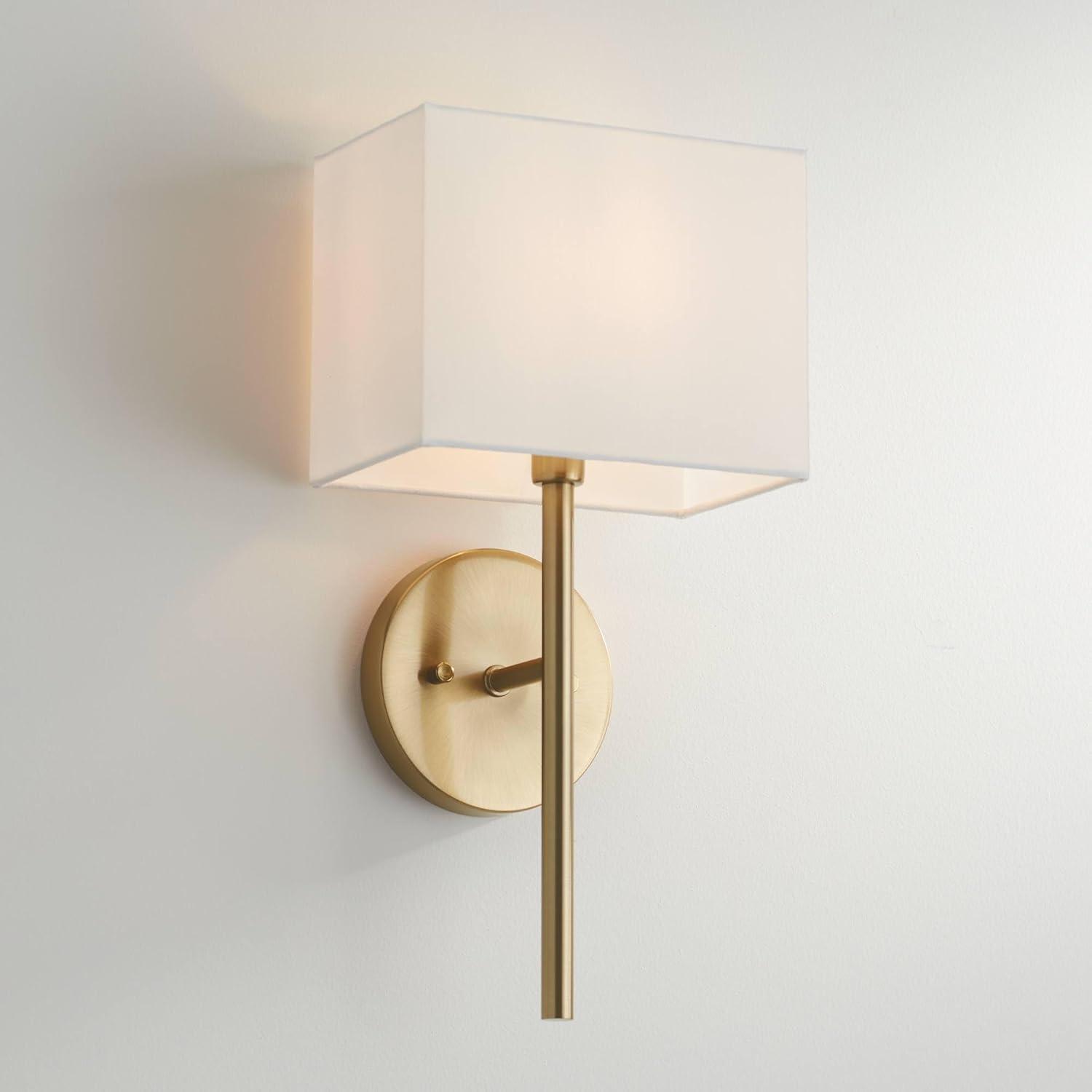 Possini Euro Design Modern Wall Sconce Lighting Warm Brass Hardwired 16 1/4" High Fixture Rectangular Linen Bedroom Home Living Room