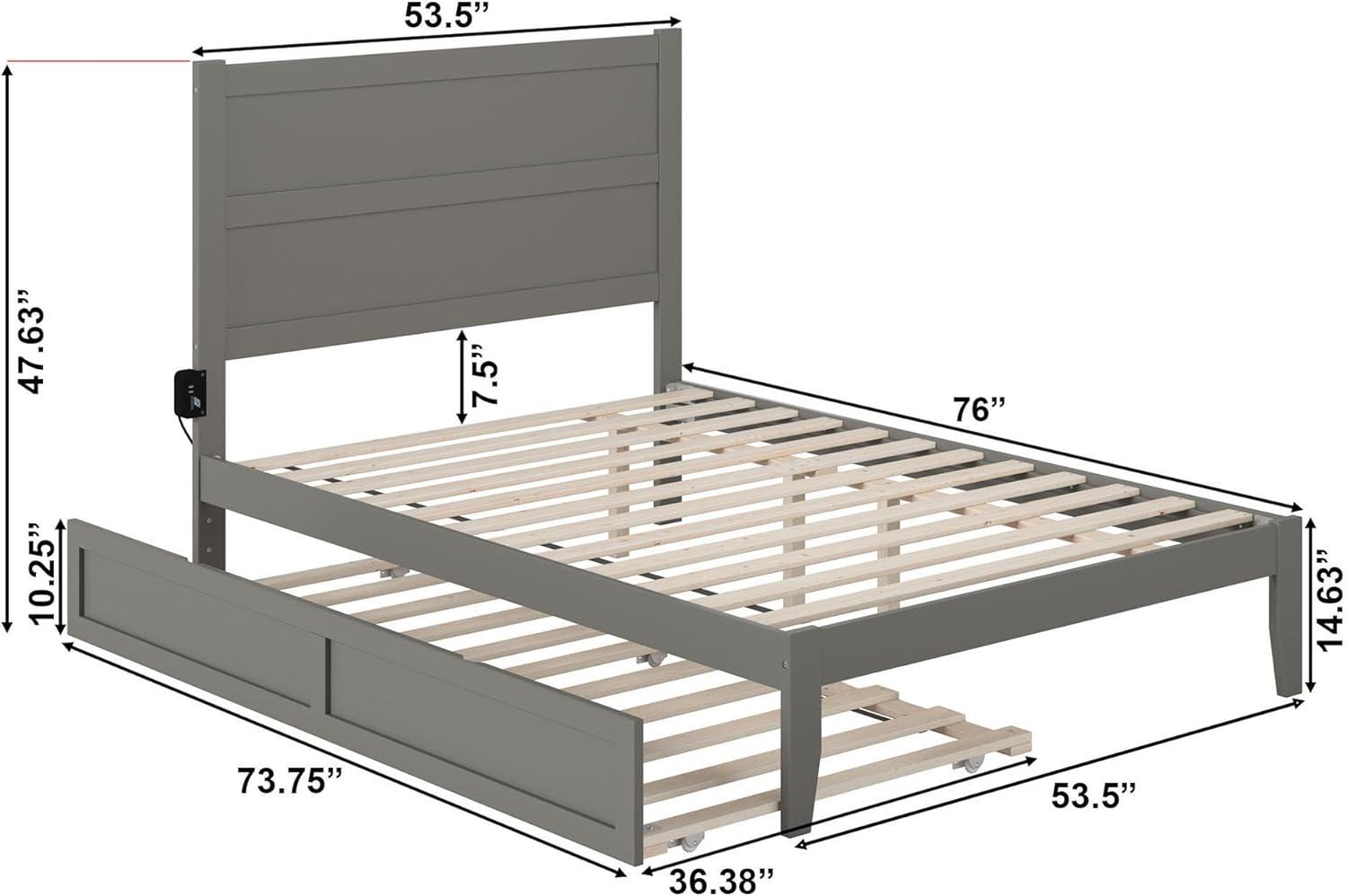 Gray Full Platform Bed with Trundle and Charging Station