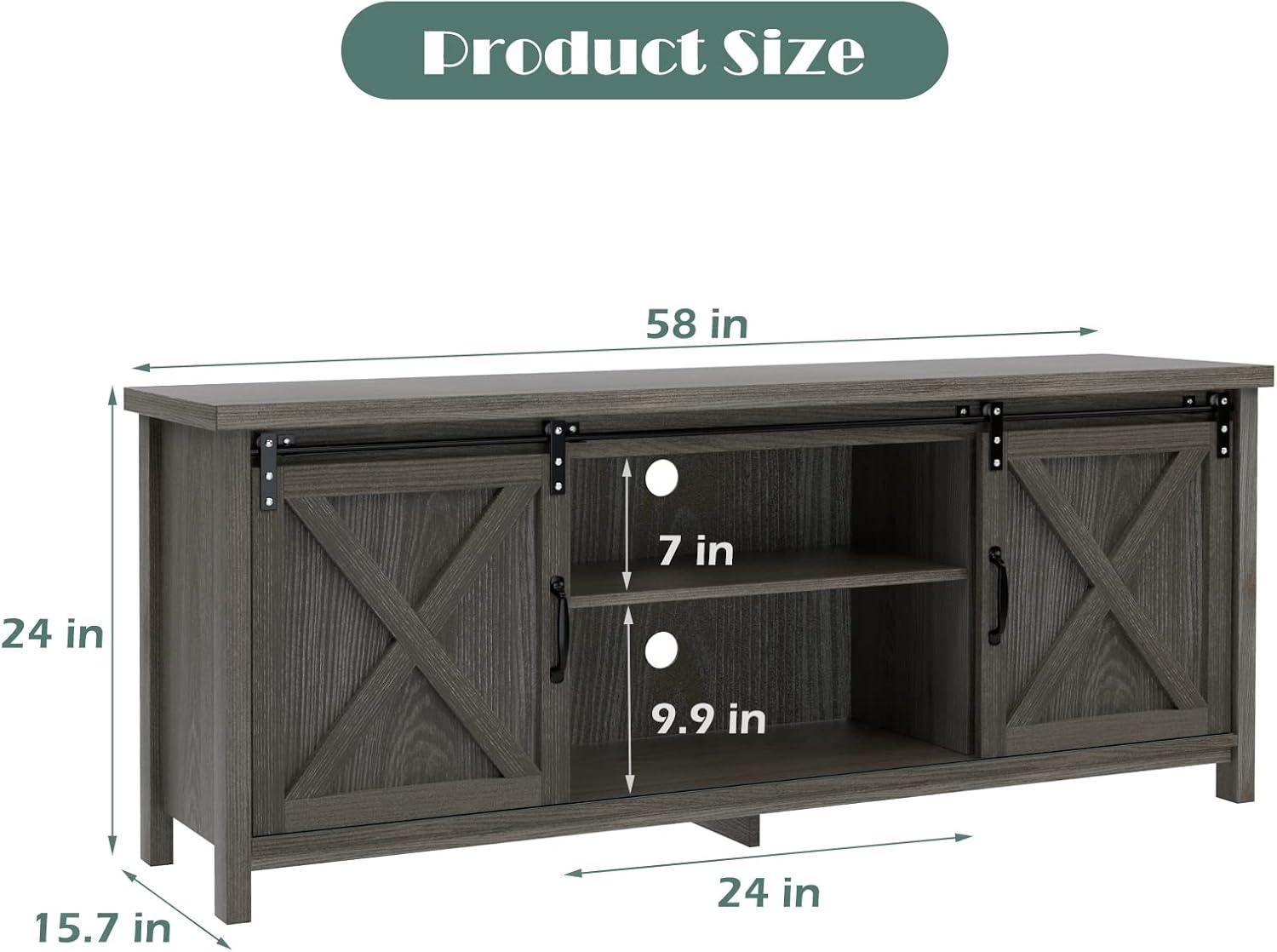 GAZHOME Modern Farmhouse TV Stand with Sliding Barn Doors, Media Entertainment Center Console Table for TVs up to 65”,2-Tier Large Storage Cabinets,Rustic TV Stand for Living Room Bedroom,Dark Grey