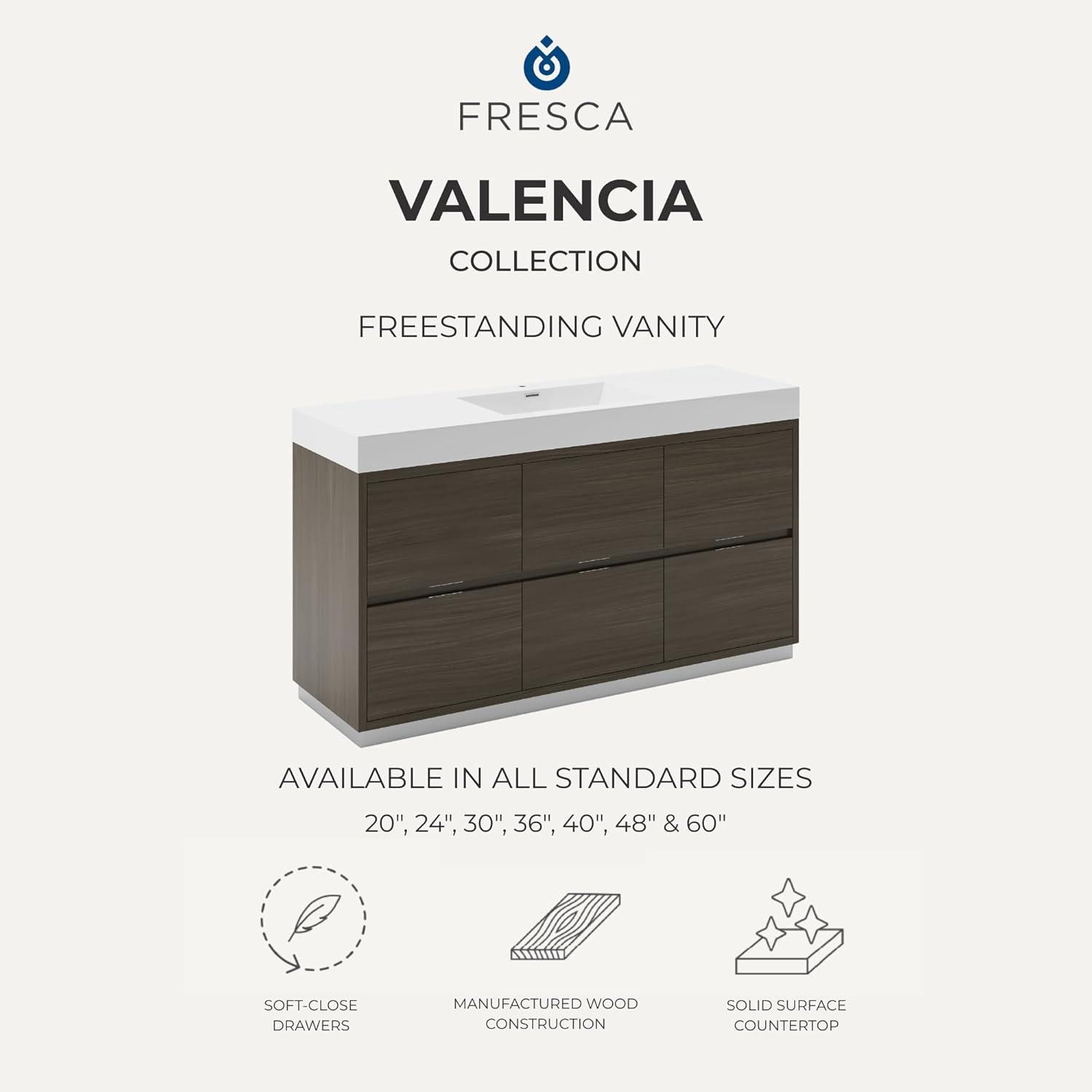 Valencia 60" Freestanding Single Modern Bathroom Vanity with Ingegrated Sink - Faucet Not Included