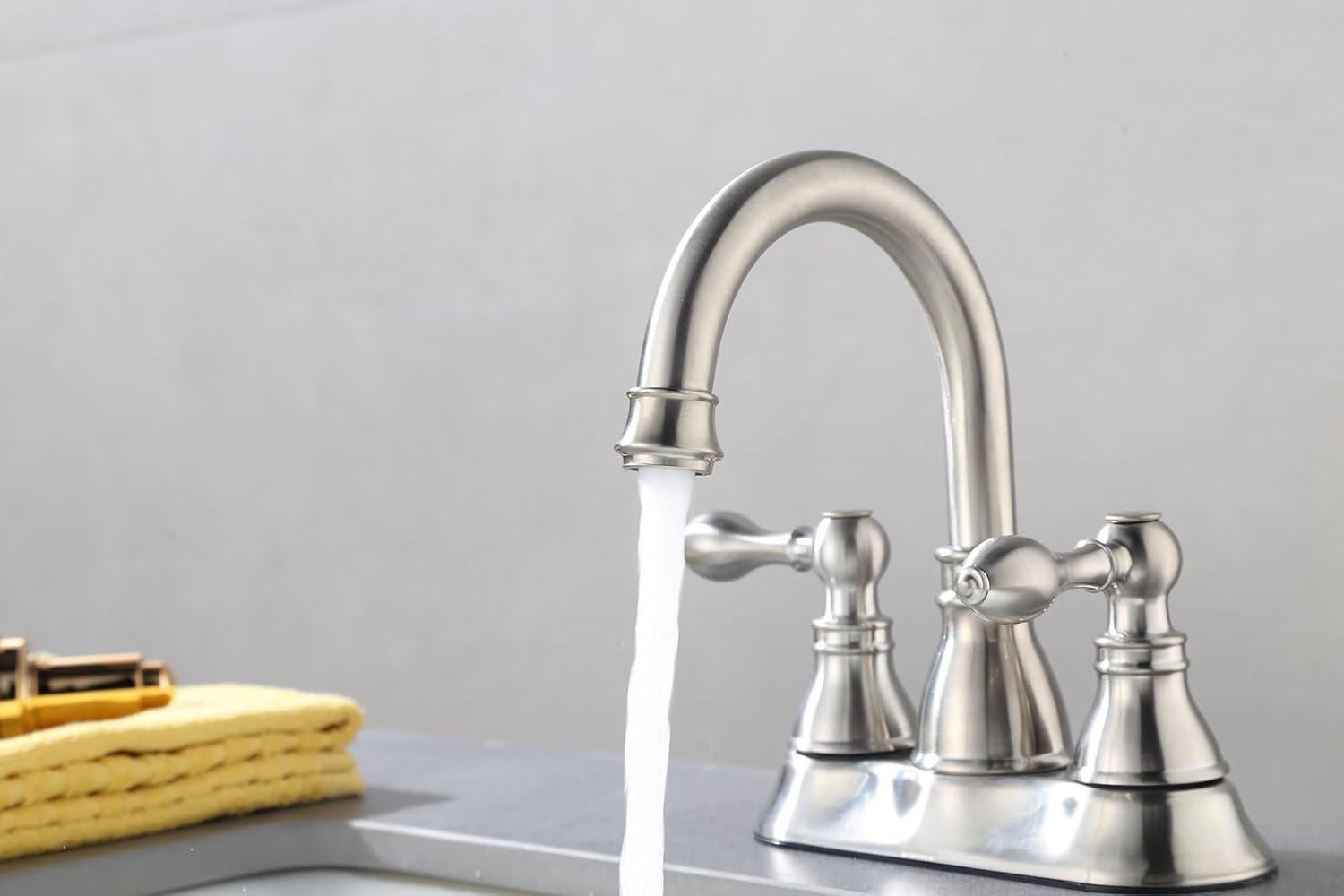 Brushed Nickel High Arc Double Handle Bathroom Faucet