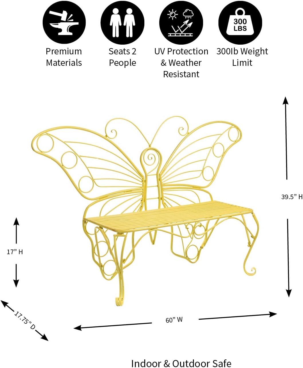 Plow & Hearth Yellow Metal Butterfly Garden Bench