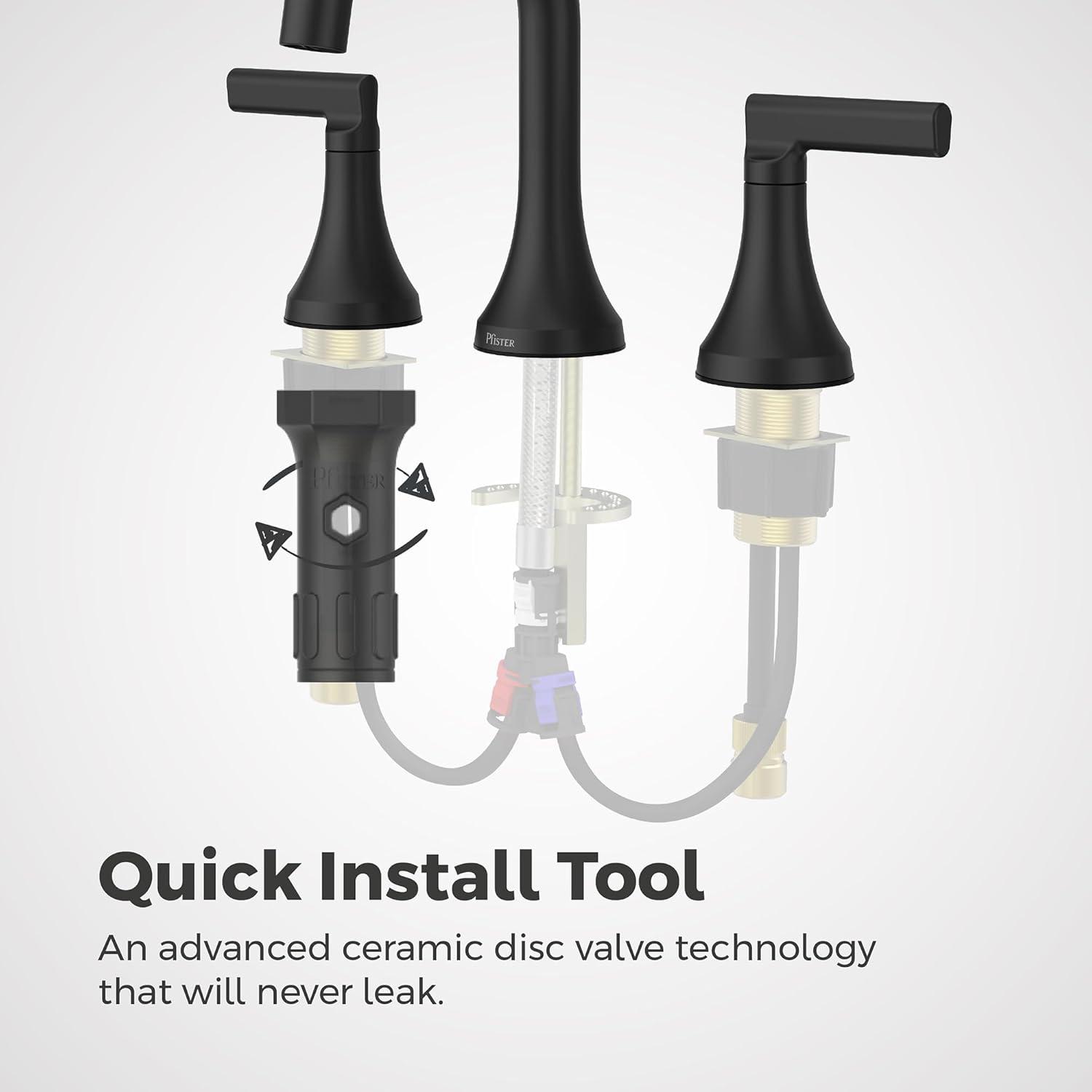 Vedra 8 in. Widespread Double Handle High Arc Bathroom Faucet with Drain Kit Included in Matte Black