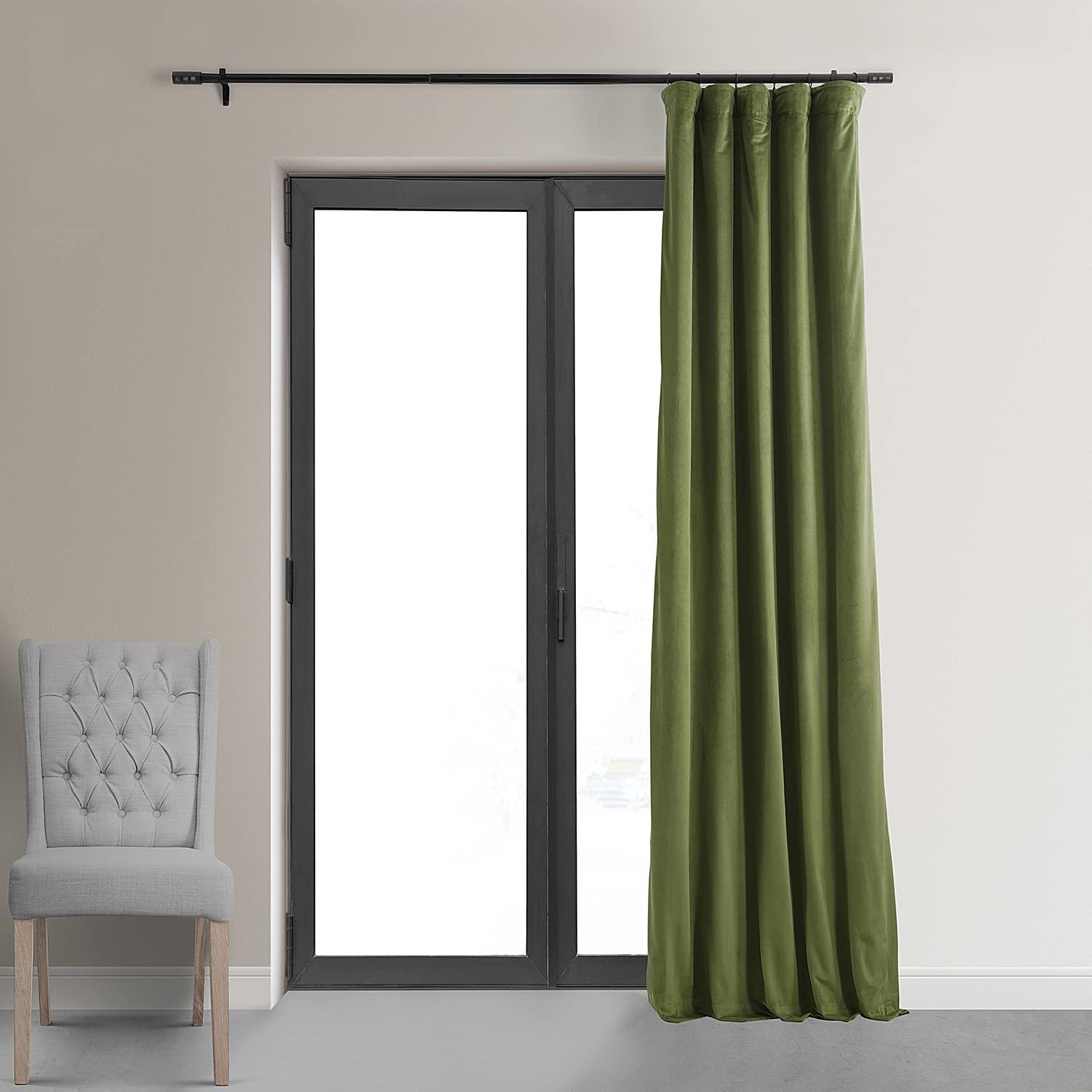 Half Price Drapes Signature Basque Green Velvet Blackout Curtains For Bedroom(1 Panel), 50WX 84L