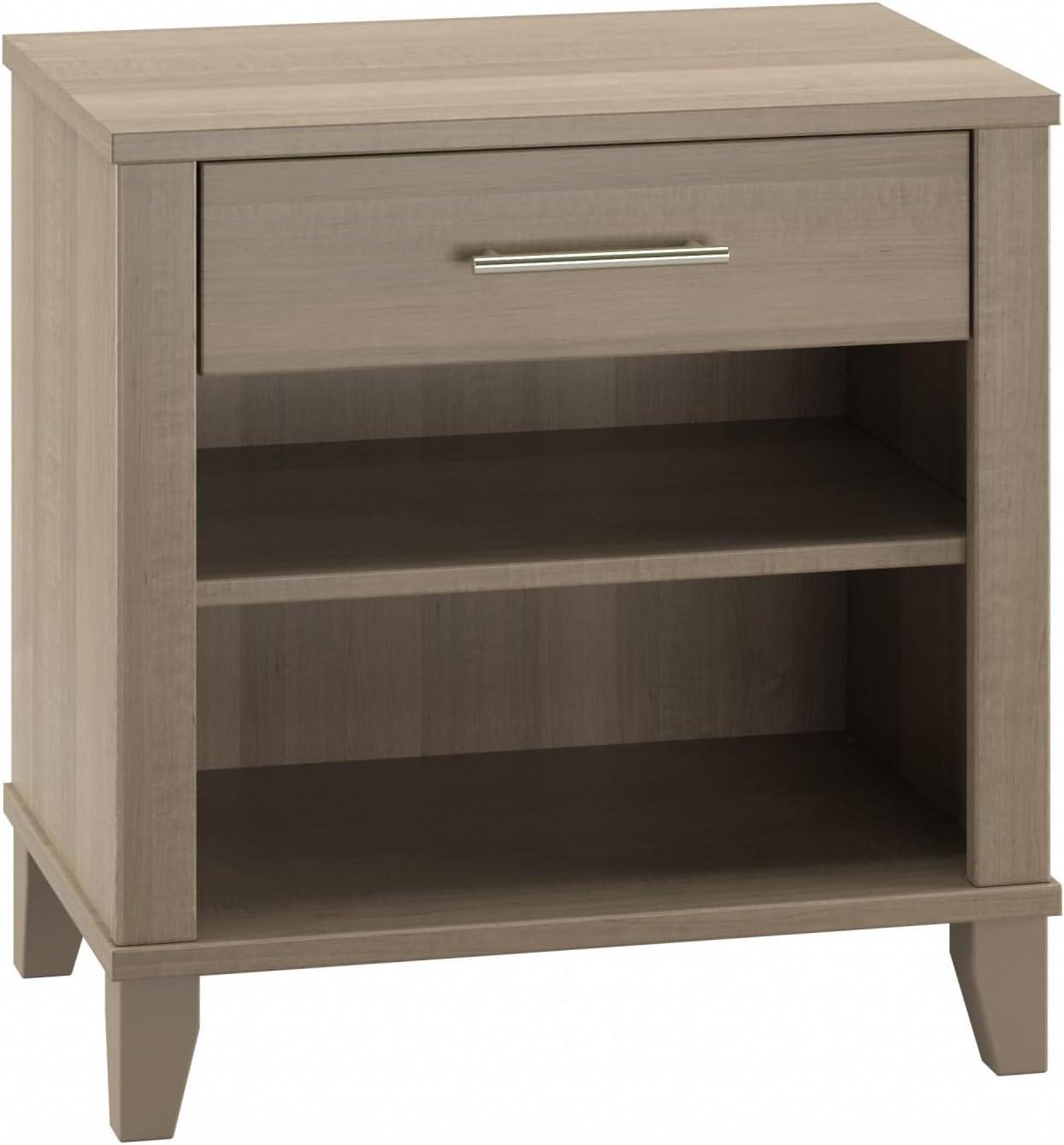 Bush Furniture Somerset Nightstand In Ash Gray: Contemporary Design with Satin Nickel Hardware