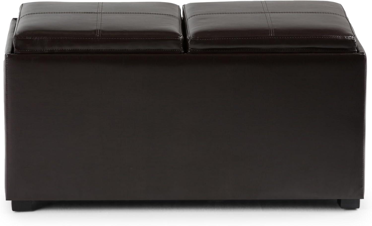 Simpli Home Avalon 35"W Upholstered Storage Ottoman Set with 5 Pieces and Flip-Over Serving Tray Lids