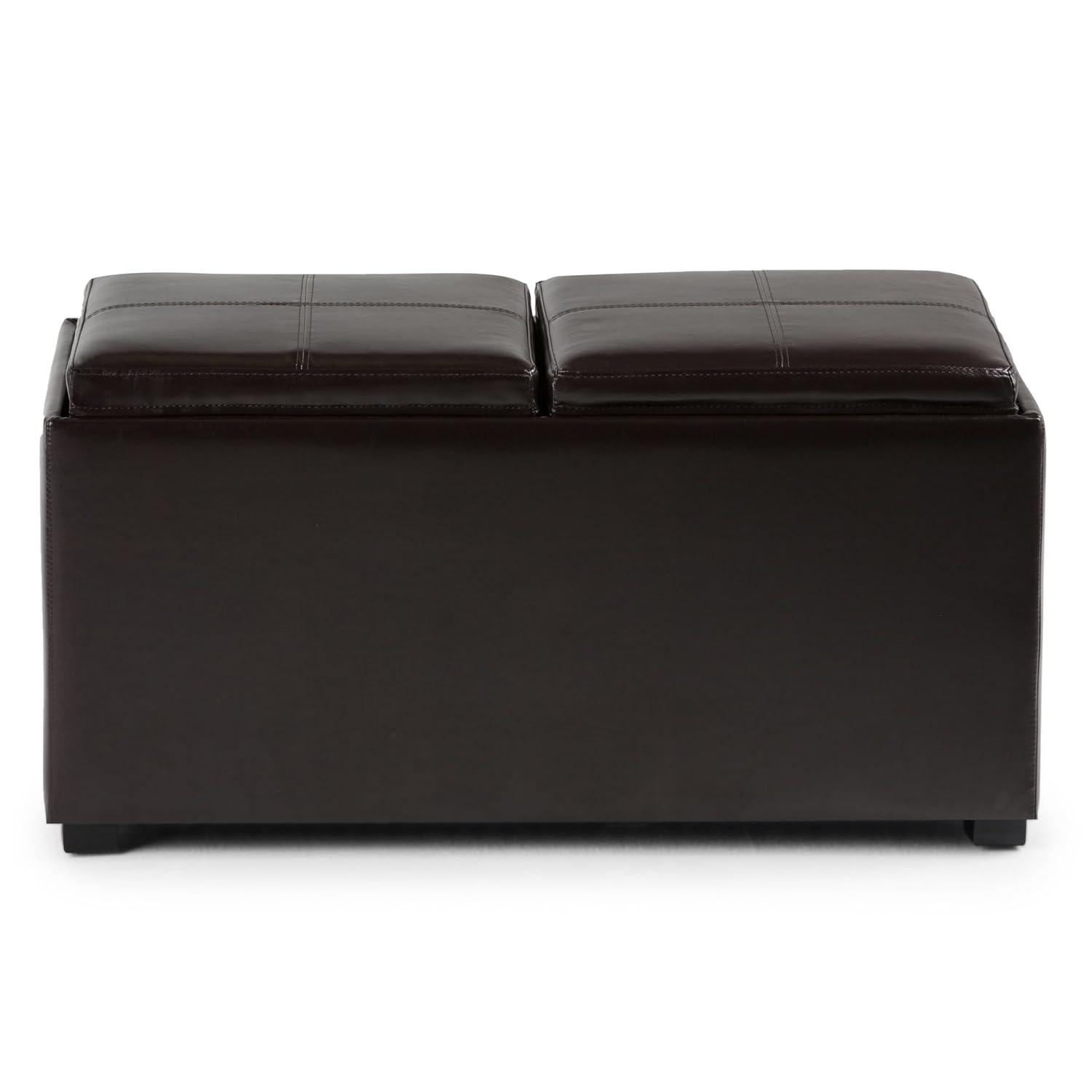 Simpli Home Avalon 35"W Upholstered Storage Ottoman Set with 5 Pieces and Flip-Over Serving Tray Lids