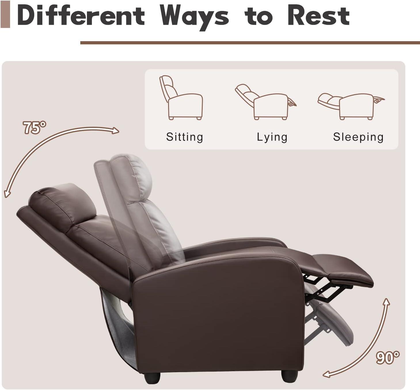 FDW Recliner Chair for Living Room Massage Recliner Sofa Reading Chair Winback Single Sofa Home Theater Seating Modern Reclining Chair, Brown