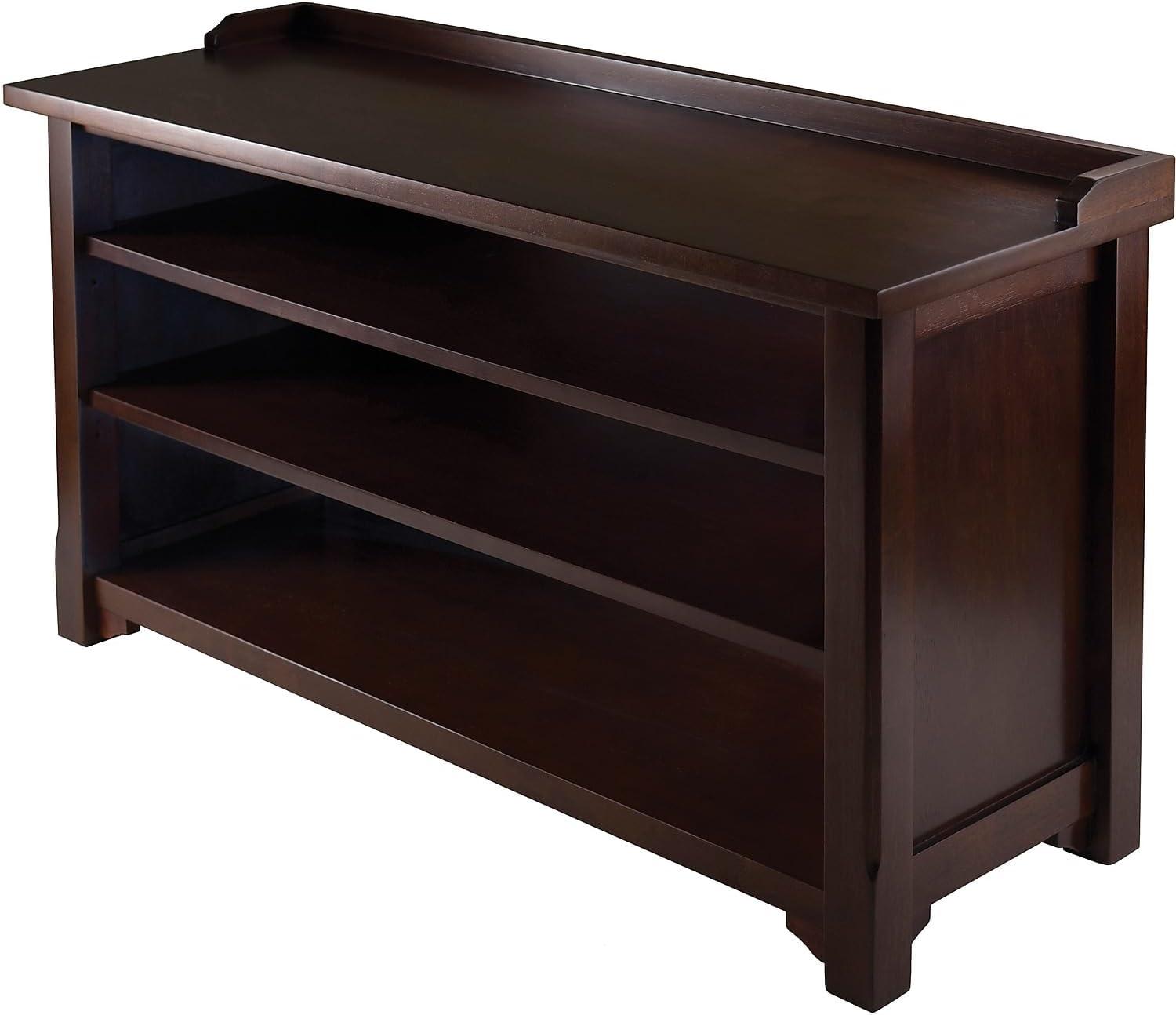 Dayton Entry Storage Bench - Winsome: Antique Walnut Finish, 3 Shelves, Solid Wood