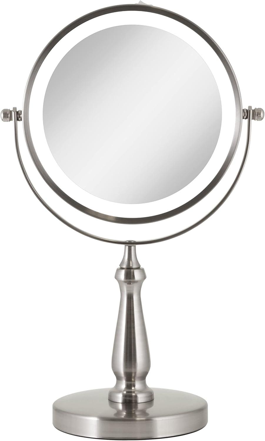 Satin Nickel LED Lighted Dual-Sided Magnifying Makeup Mirror