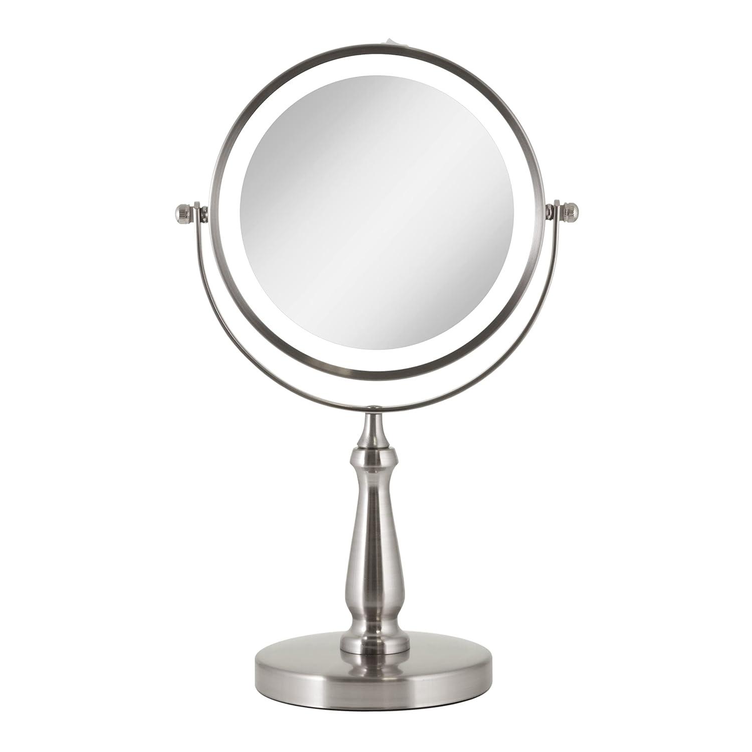Satin Nickel LED Lighted Dual-Sided Magnifying Makeup Mirror