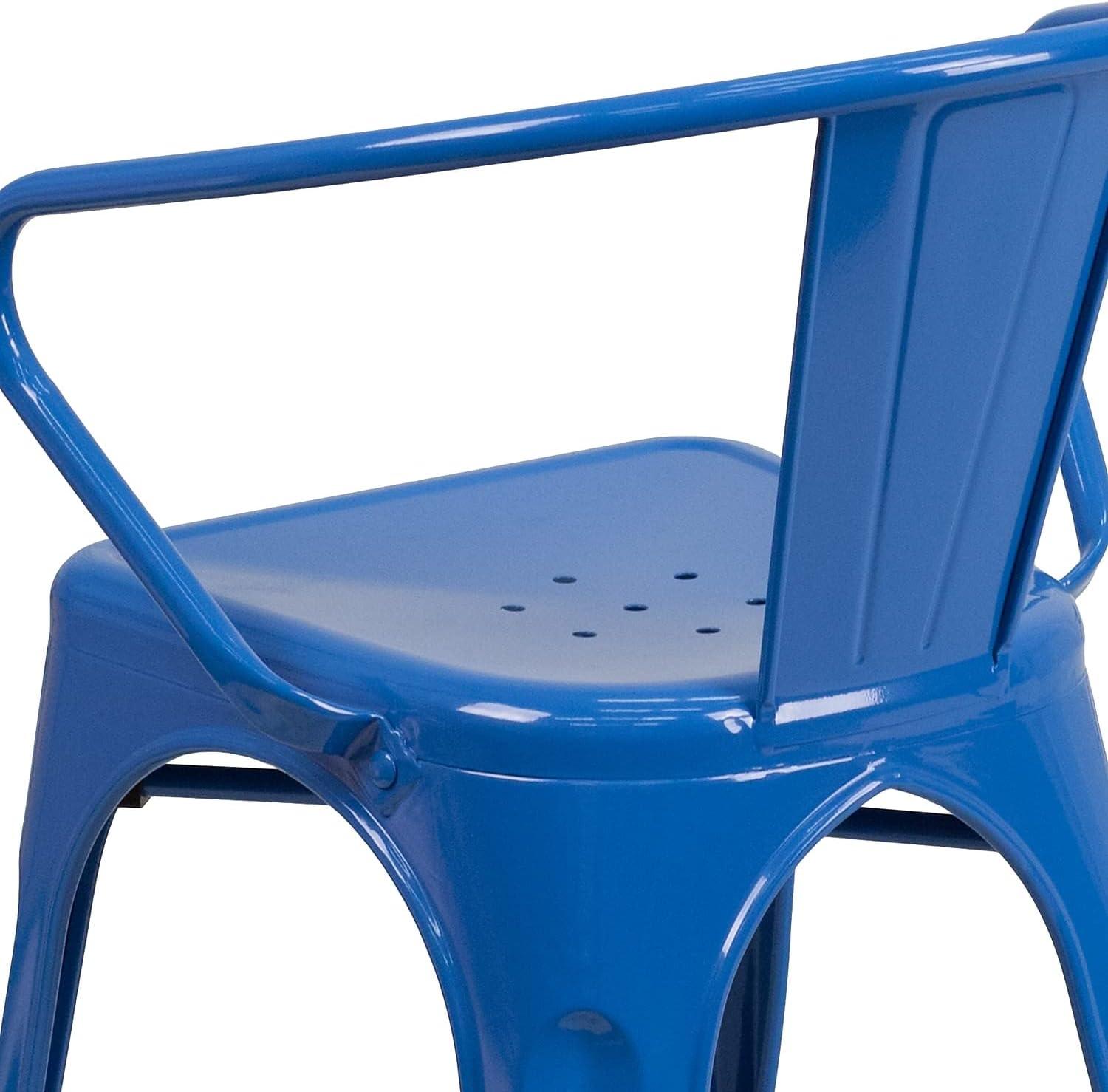 Flash Furniture Commercial Grade 4 Pack Blue Metal Indoor-Outdoor Chair with Arms