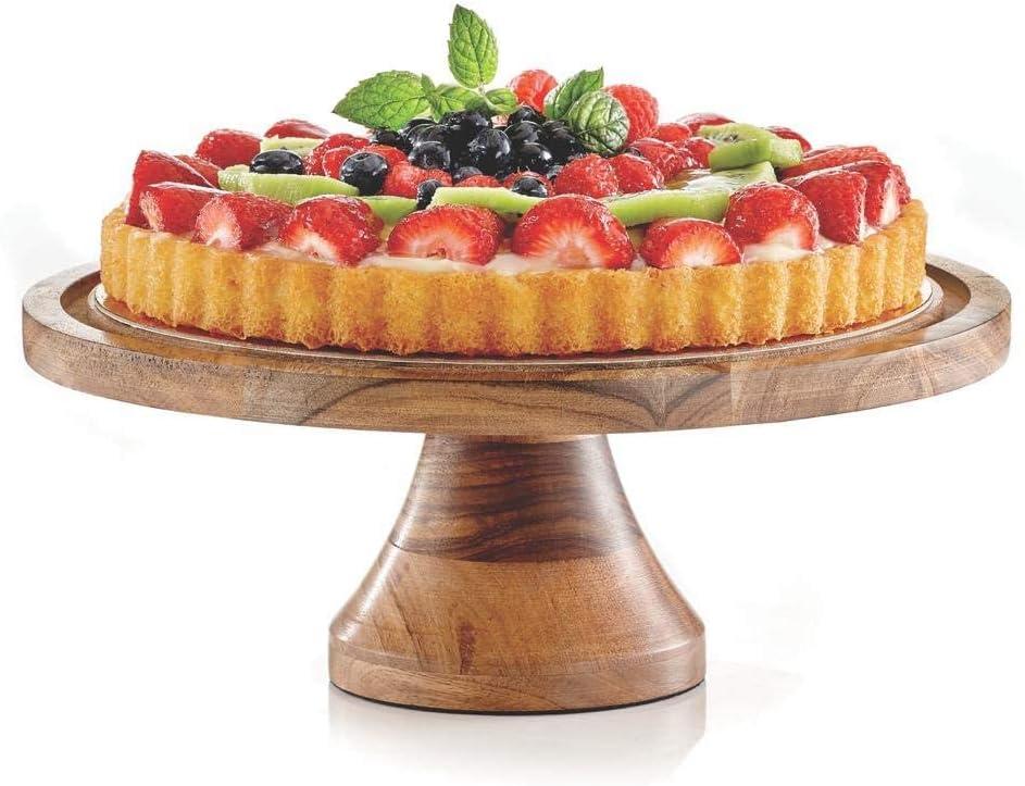 Acacia Wood Glass Cake Stand | Versatile Serving Tray & Cheese Board | Rustic Dessert Display for Parties