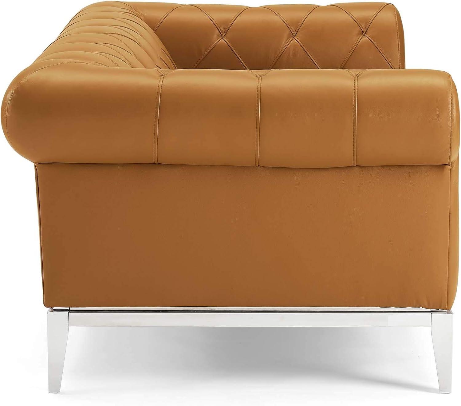 Modway Idyll Tufted Button Upholstered Leather Chesterfield Loveseat in Tan