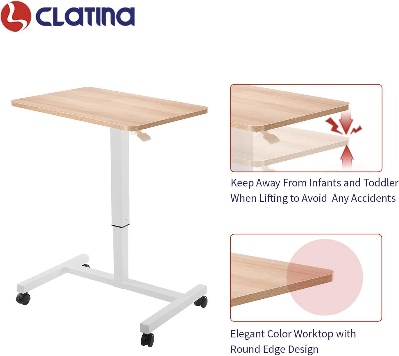 Clatina CLATINA Mobile Laptop Desk Pneumatic Sit to Stand Table Height Adjustable Rolling Cart