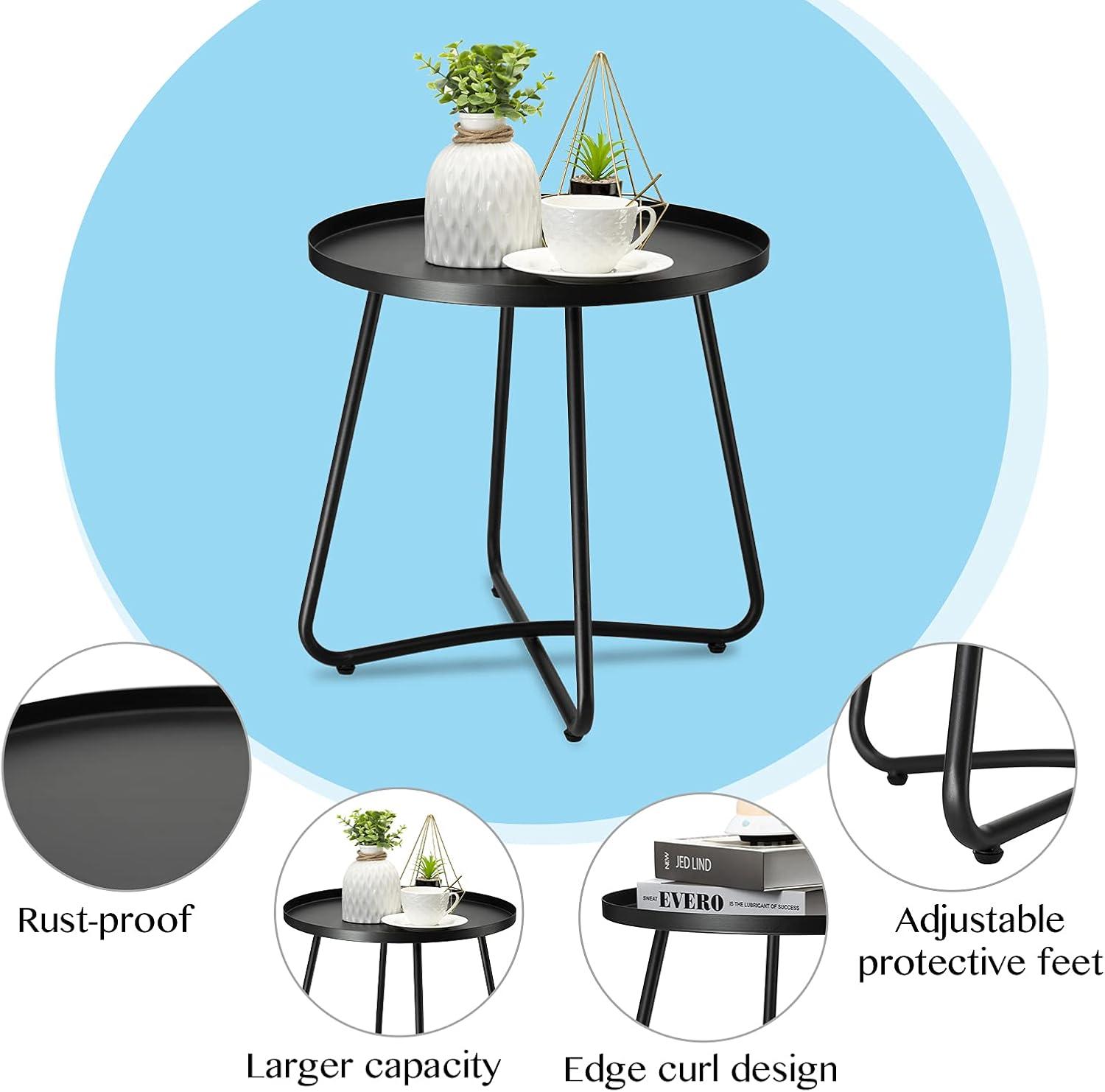 Black Round Metal Indoor/Outdoor End Table